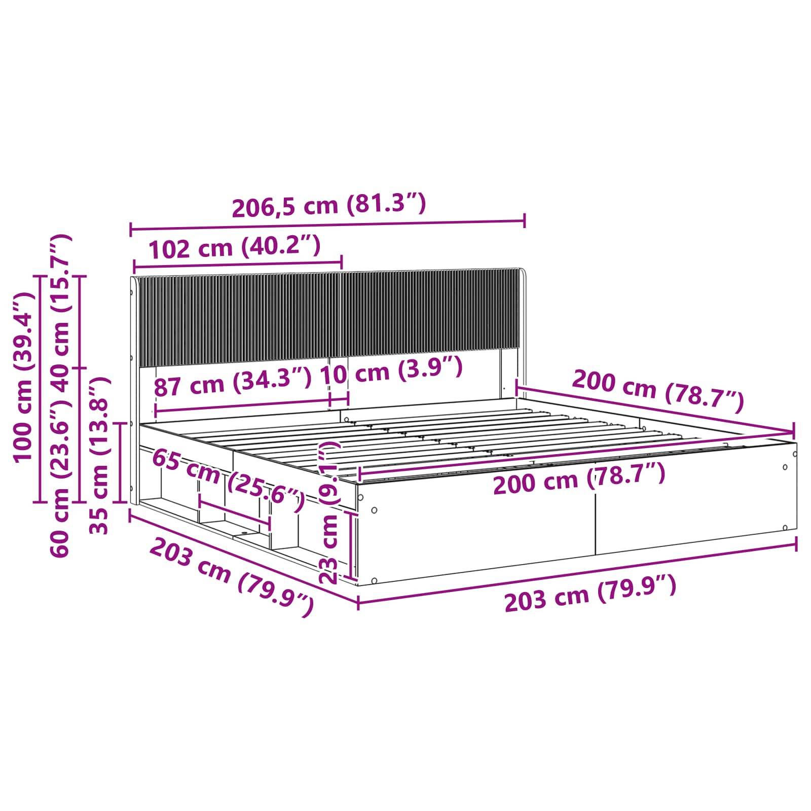 vidaXL Bettgestell mit Stauraum und Kopfteil Weiß 200 x 200 cm