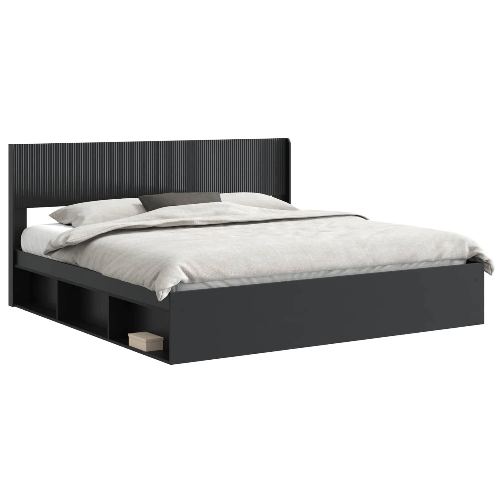 vidaXL Bettgestell mit Stauraum und Kopfteil Schwarz 180 x 200 cm