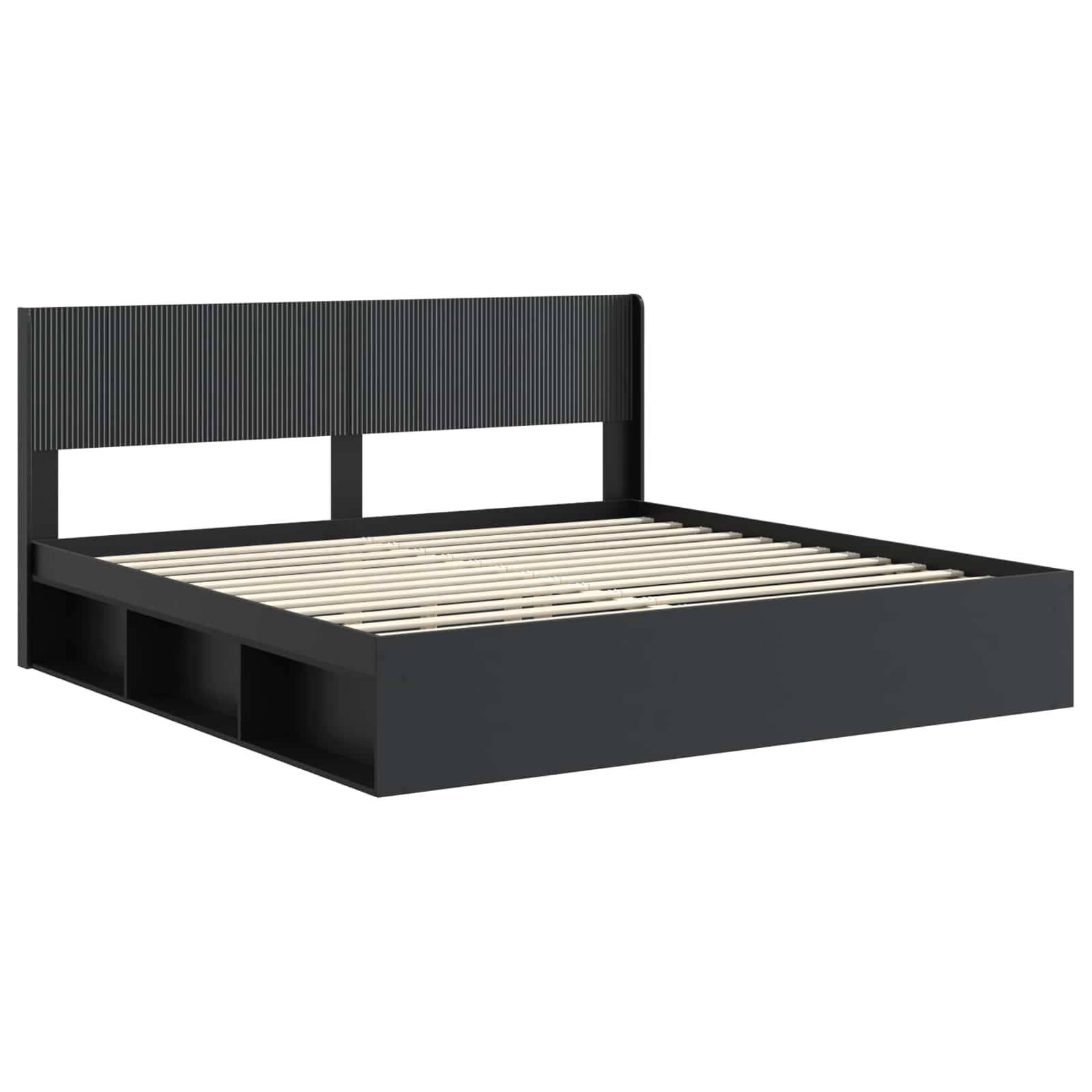 vidaXL Bettgestell mit Stauraum und Kopfteil Schwarz 180 x 200 cm