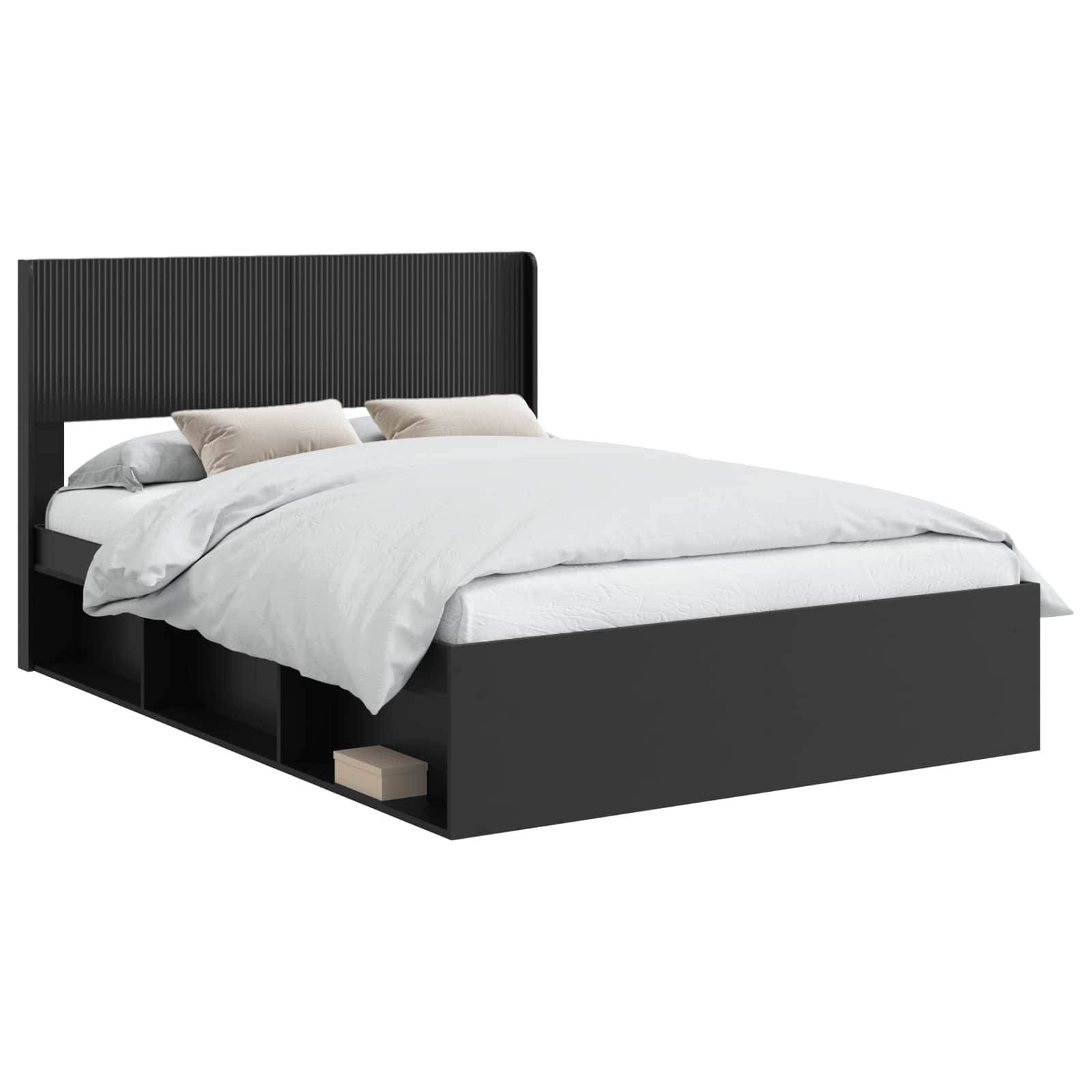 vidaXL Bettgestell mit Stauraum und Kopfteil Schwarz 160 x 200 cm