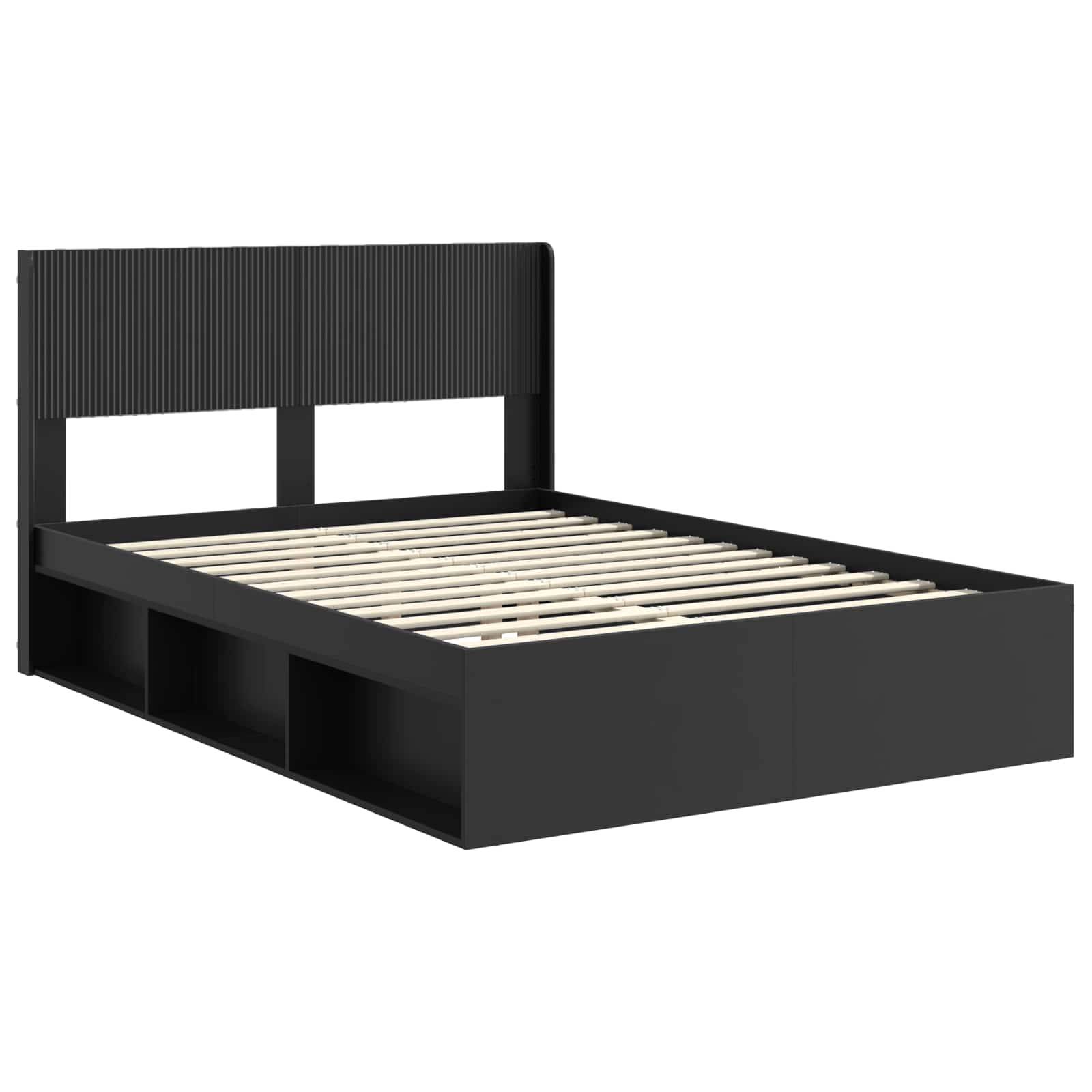 vidaXL Bettgestell mit Stauraum und Kopfteil Schwarz 160 x 200 cm