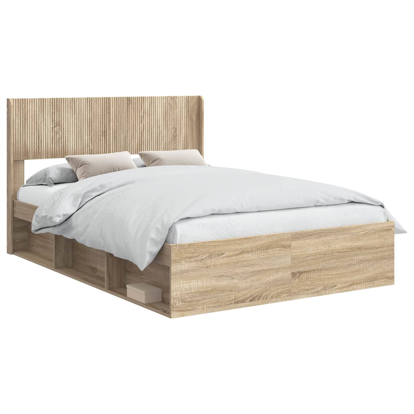 vidaXL Bettgestell mit Stauraum und Kopfteil Sonoma-Eiche 150 x 200 cm