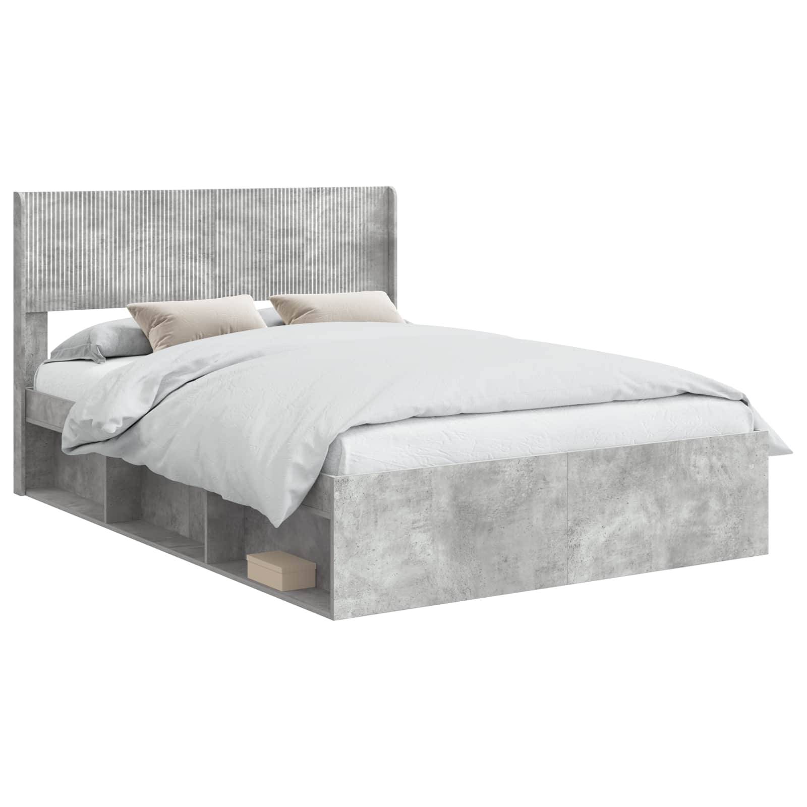 vidaXL Bettgestell mit Stauraum und Kopfteil Betongrau 150 x 200 cm