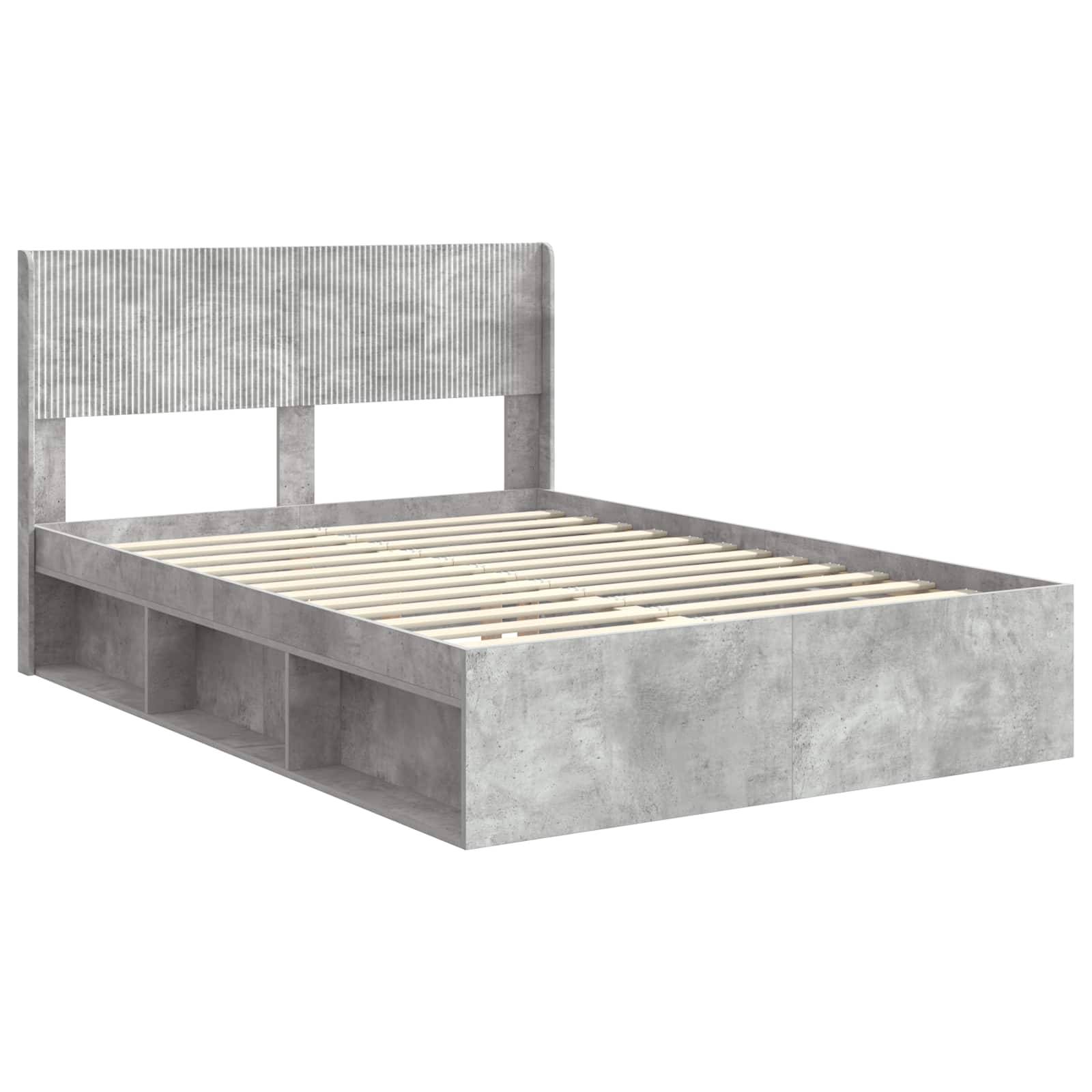 vidaXL Bettgestell mit Stauraum und Kopfteil Betongrau 150 x 200 cm
