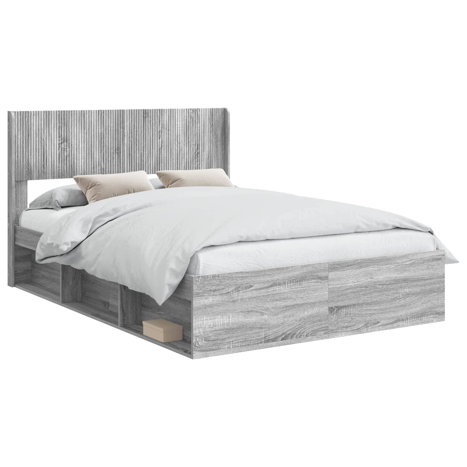 vidaXL Bettgestell mit Stauraum und Kopfteil Grau Sonoma 120 x 190 cm