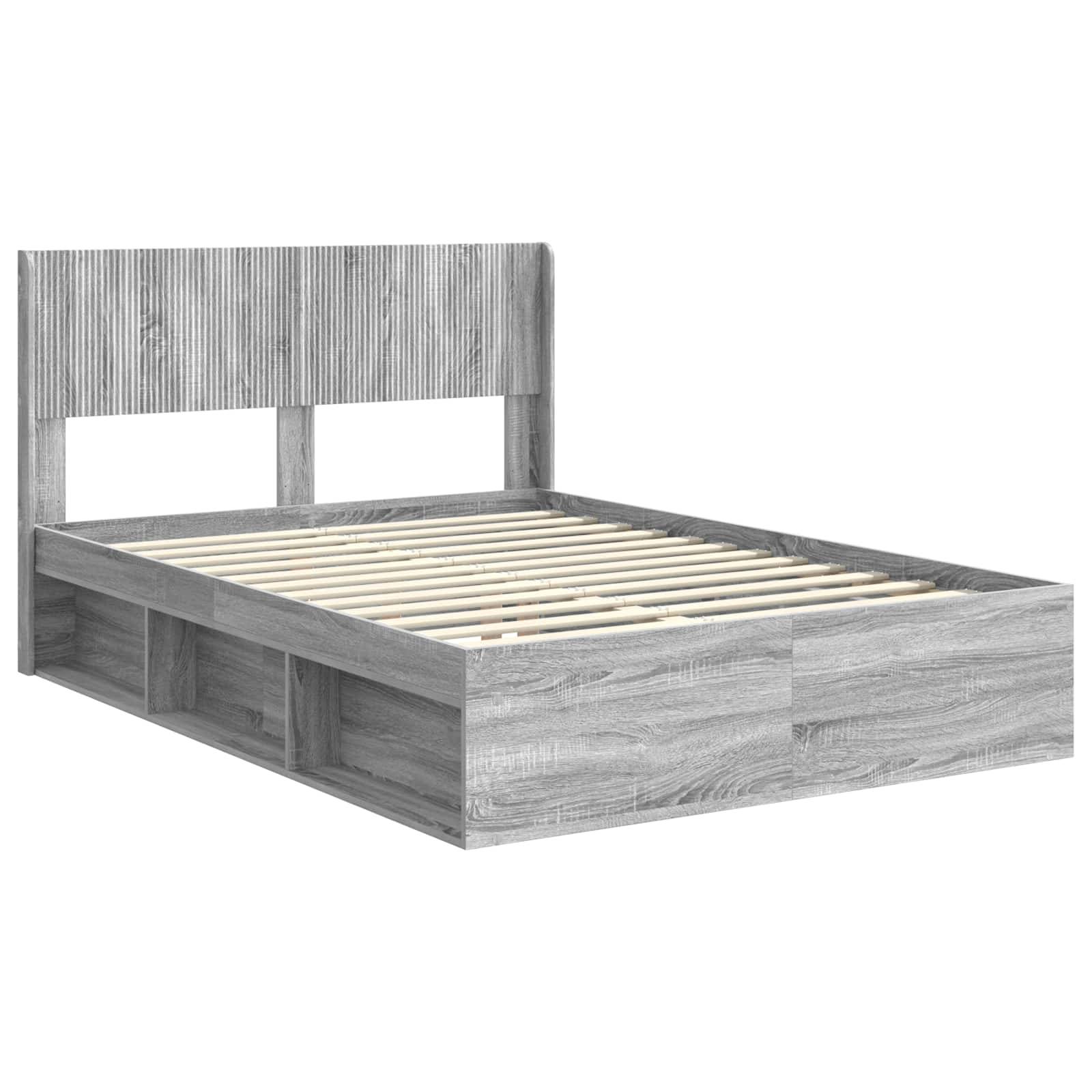 vidaXL Bettgestell mit Stauraum und Kopfteil Grau Sonoma 140 x 190 cm