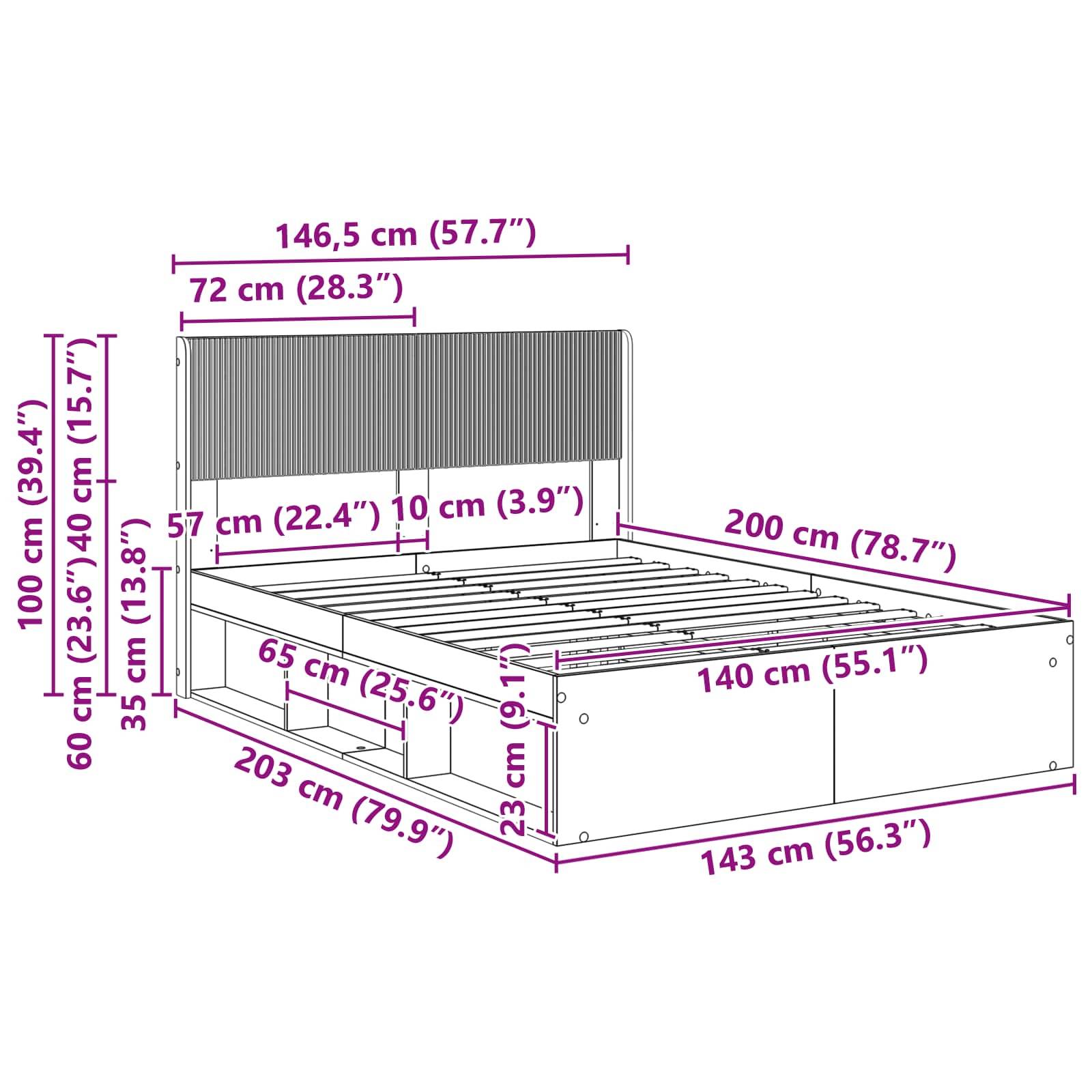 vidaXL Bettgestell mit Stauraum und Kopfteil Weiß 140 x 200 cm