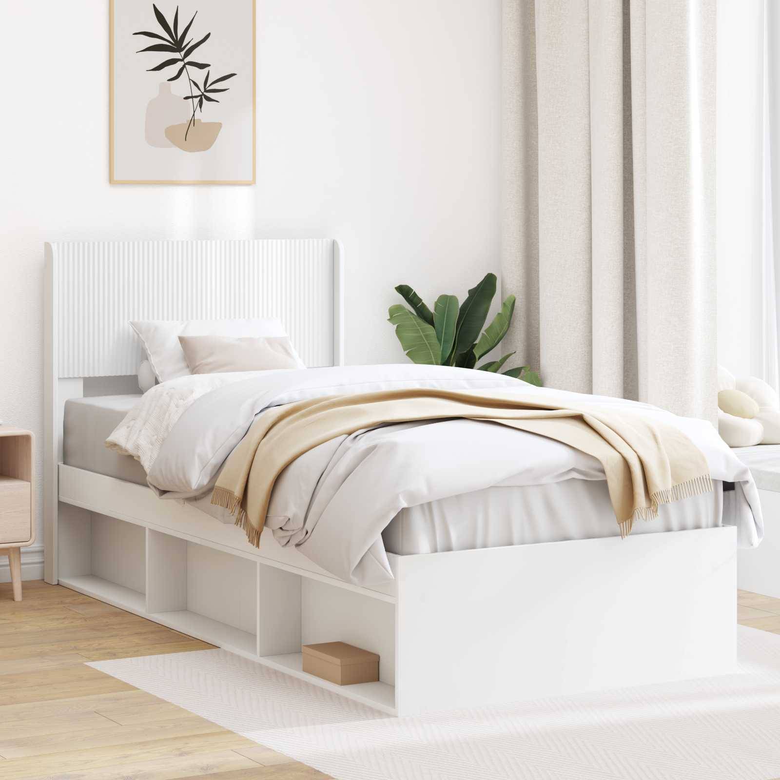 vidaXL Bettgestell mit Stauraum und Kopfteil Weiß 100 x 200 cm