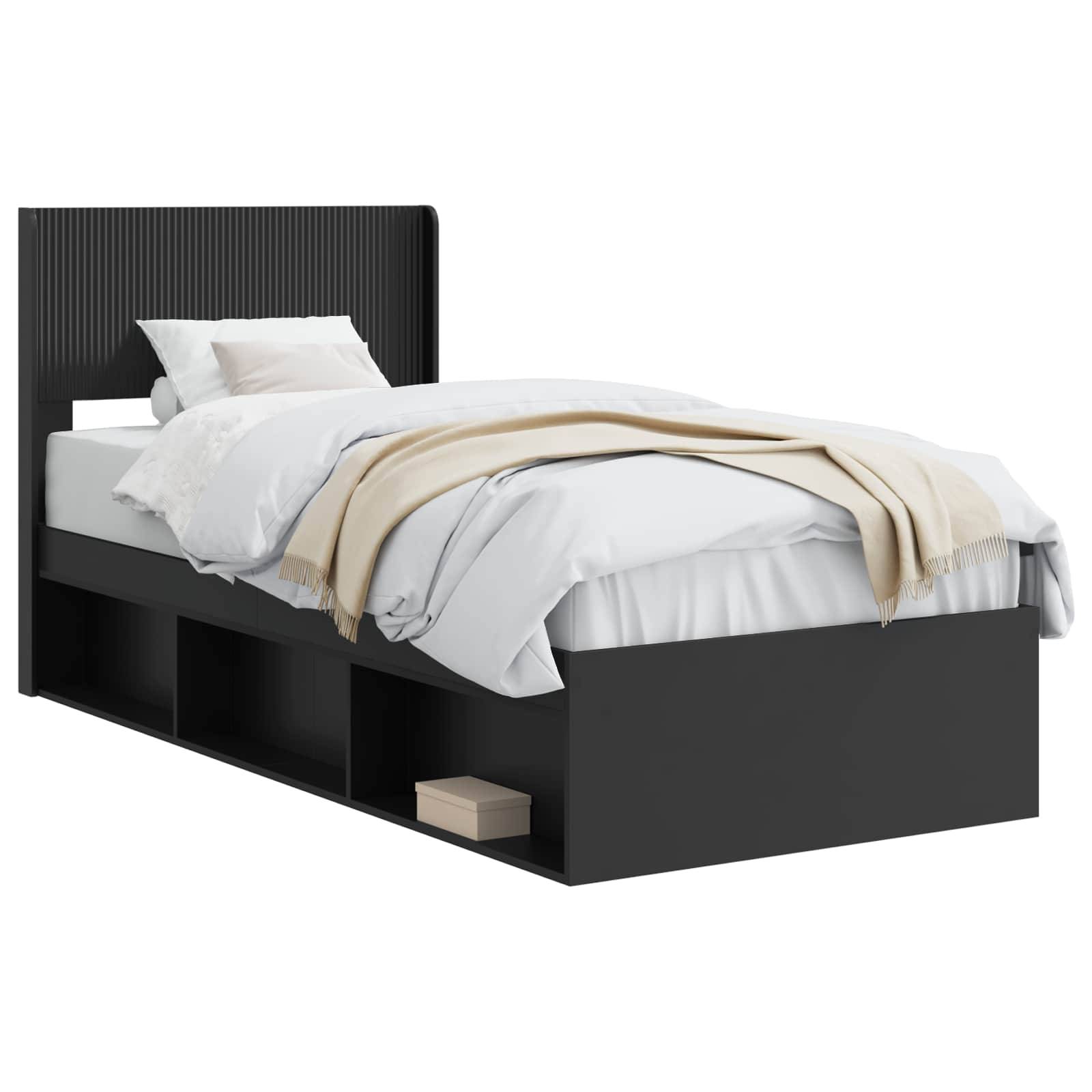 vidaXL Bettgestell mit Stauraum und Kopfteil Schwarz 90 x 200 cm