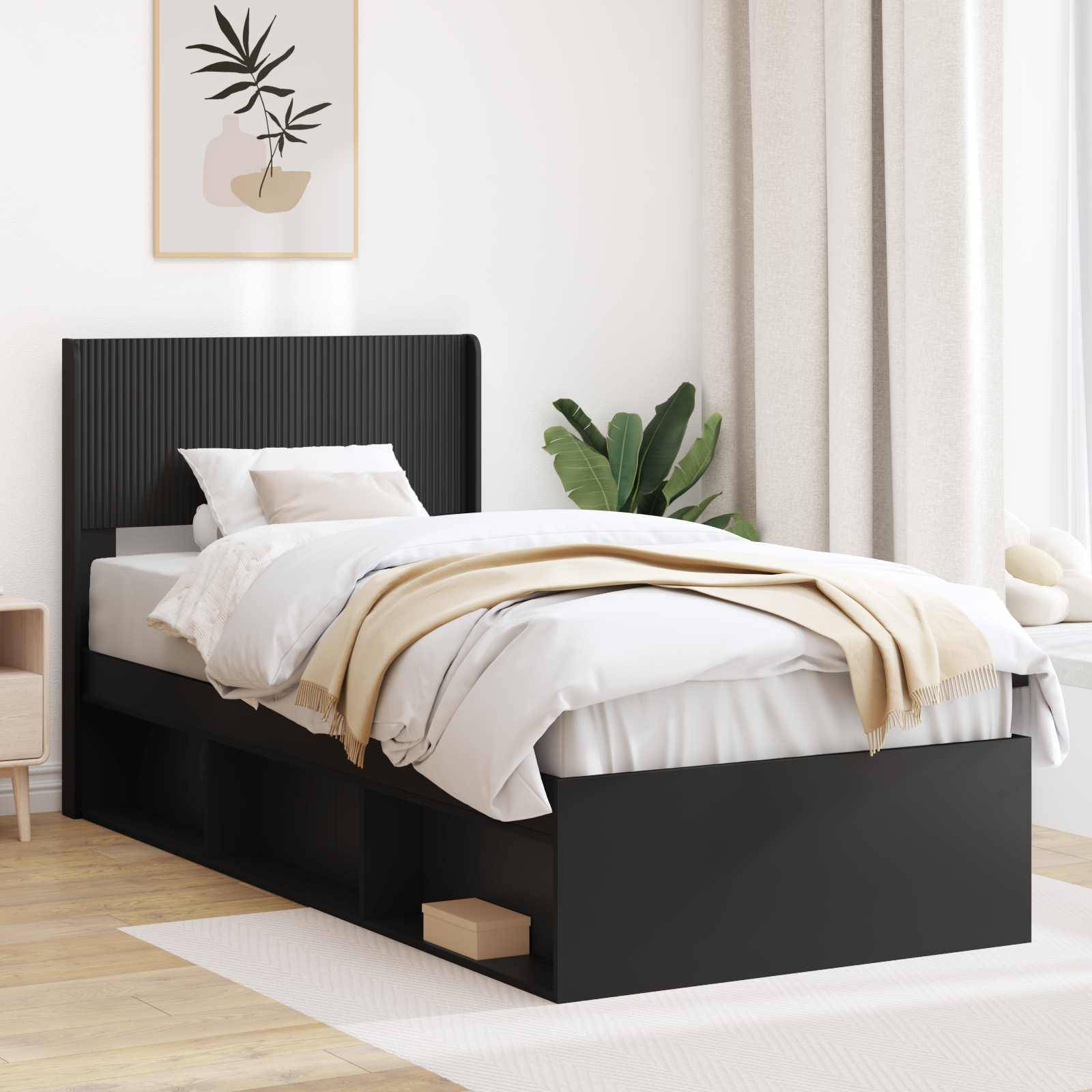 vidaXL Bettgestell mit Stauraum und Kopfteil Schwarz 90 x 190 cm