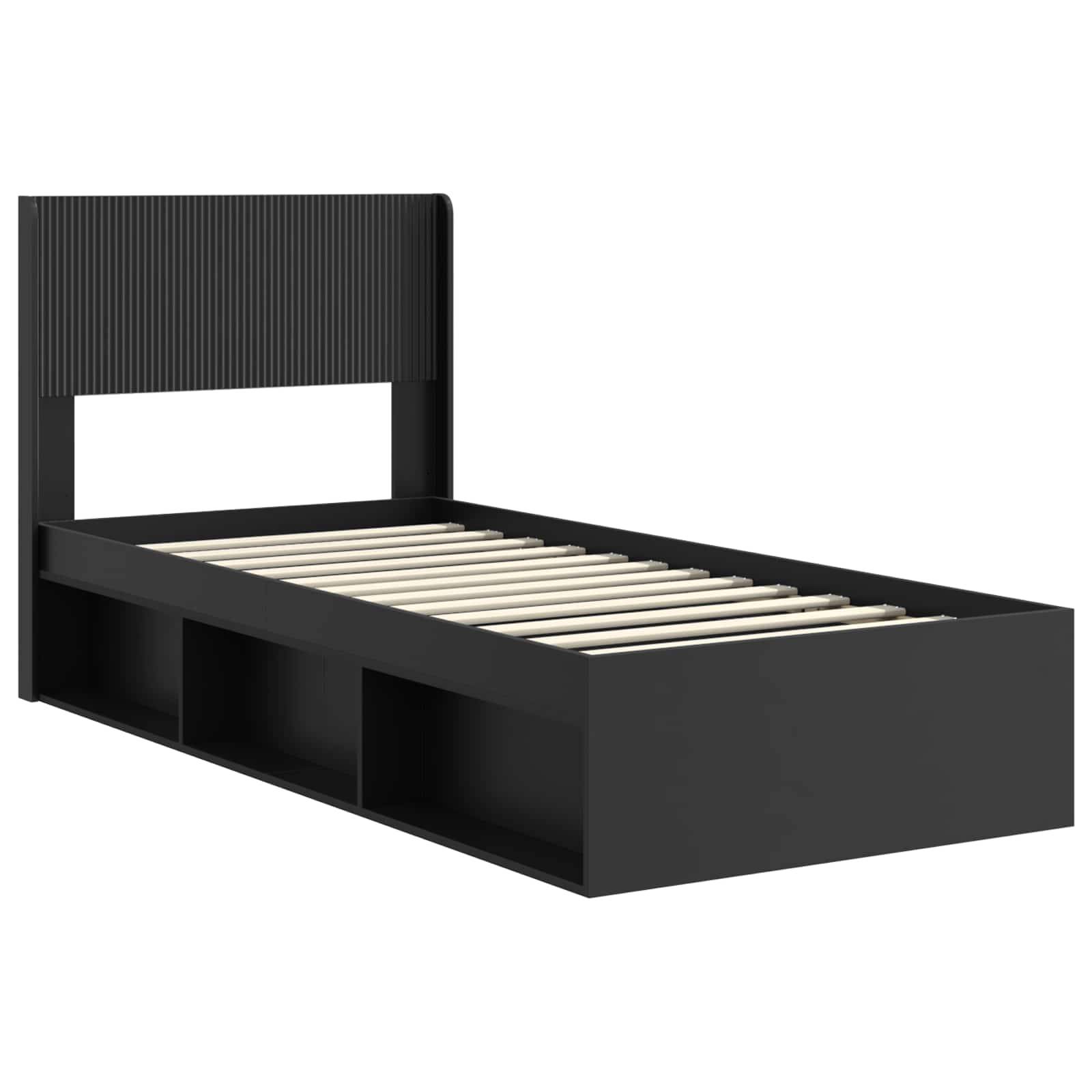 vidaXL Bettgestell mit Stauraum und Kopfteil Schwarz 90 x 200 cm