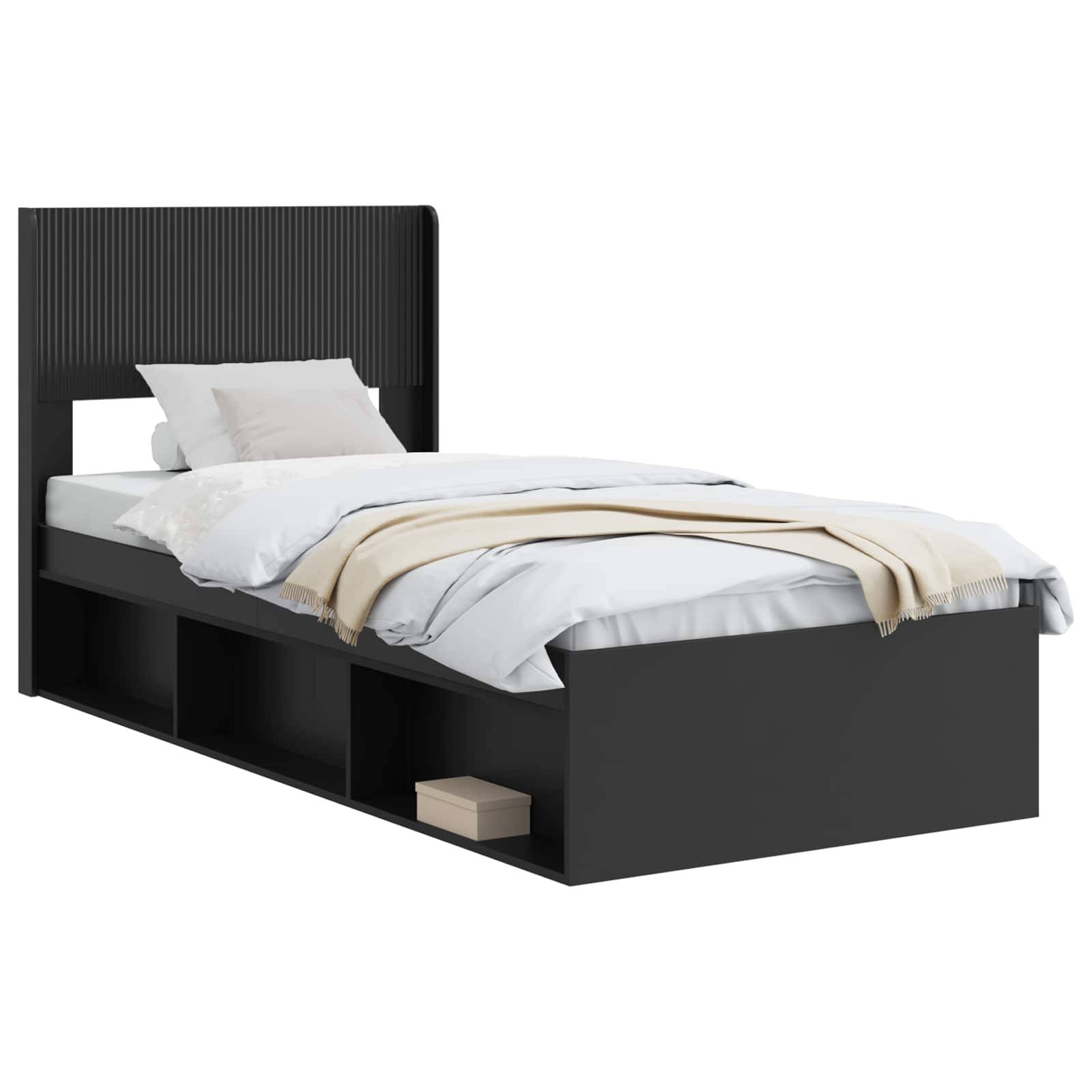 vidaXL Bettgestell mit Stauraum und Kopfteil Schwarz 75 x 190 cm