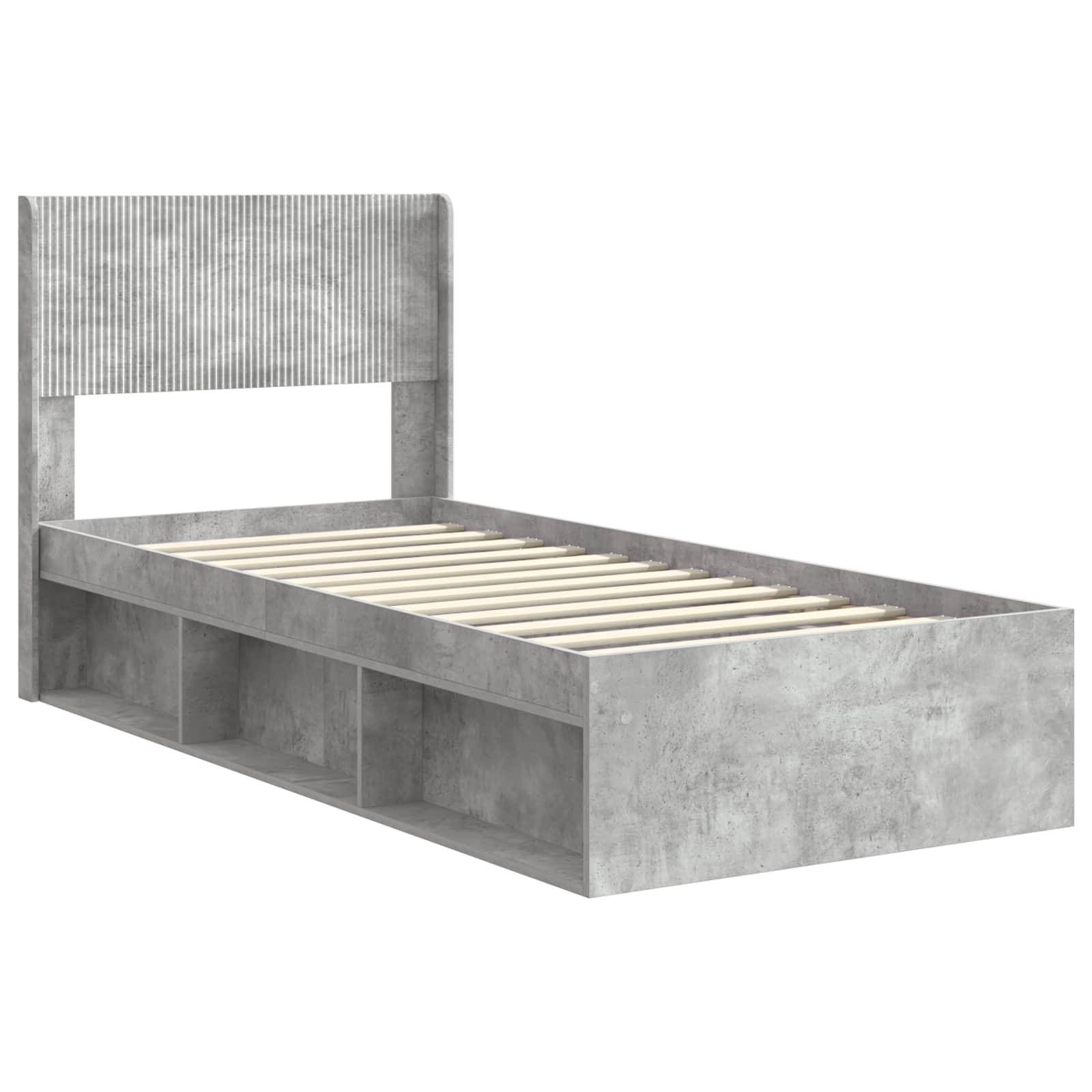 vidaXL Bettgestell mit Stauraum und Kopfteil Betongrau 100 x 200 cm