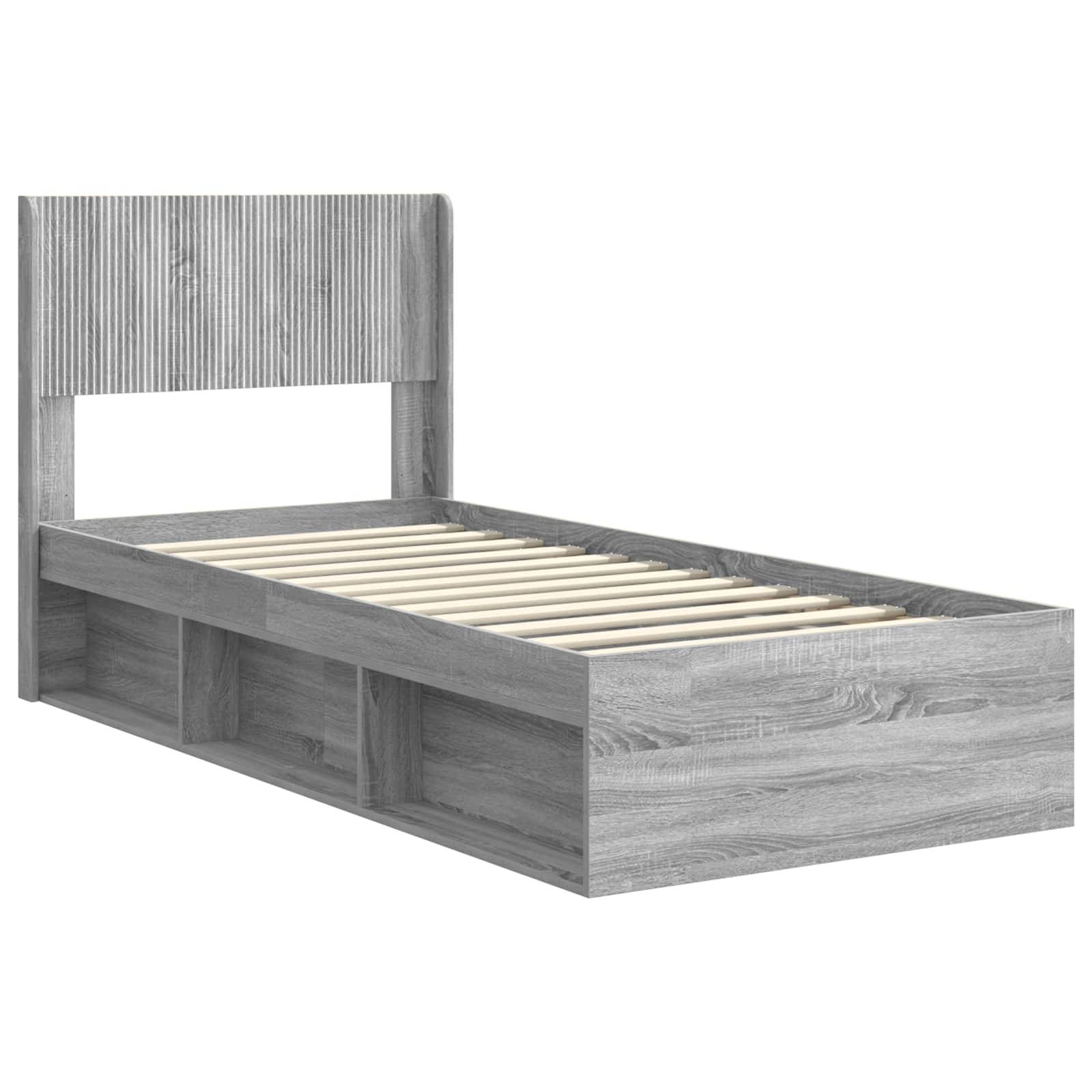 vidaXL Bettgestell mit Stauraum und Kopfteil Grau Sonoma 90 x 190 cm