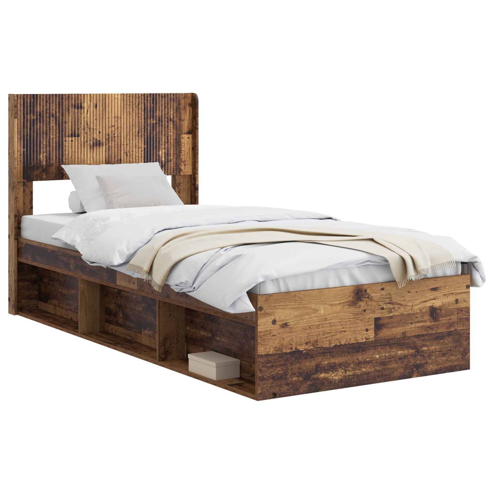 vidaXL Bettgestell mit Stauraum und Kopfteil Altholz 75 x 190 cm