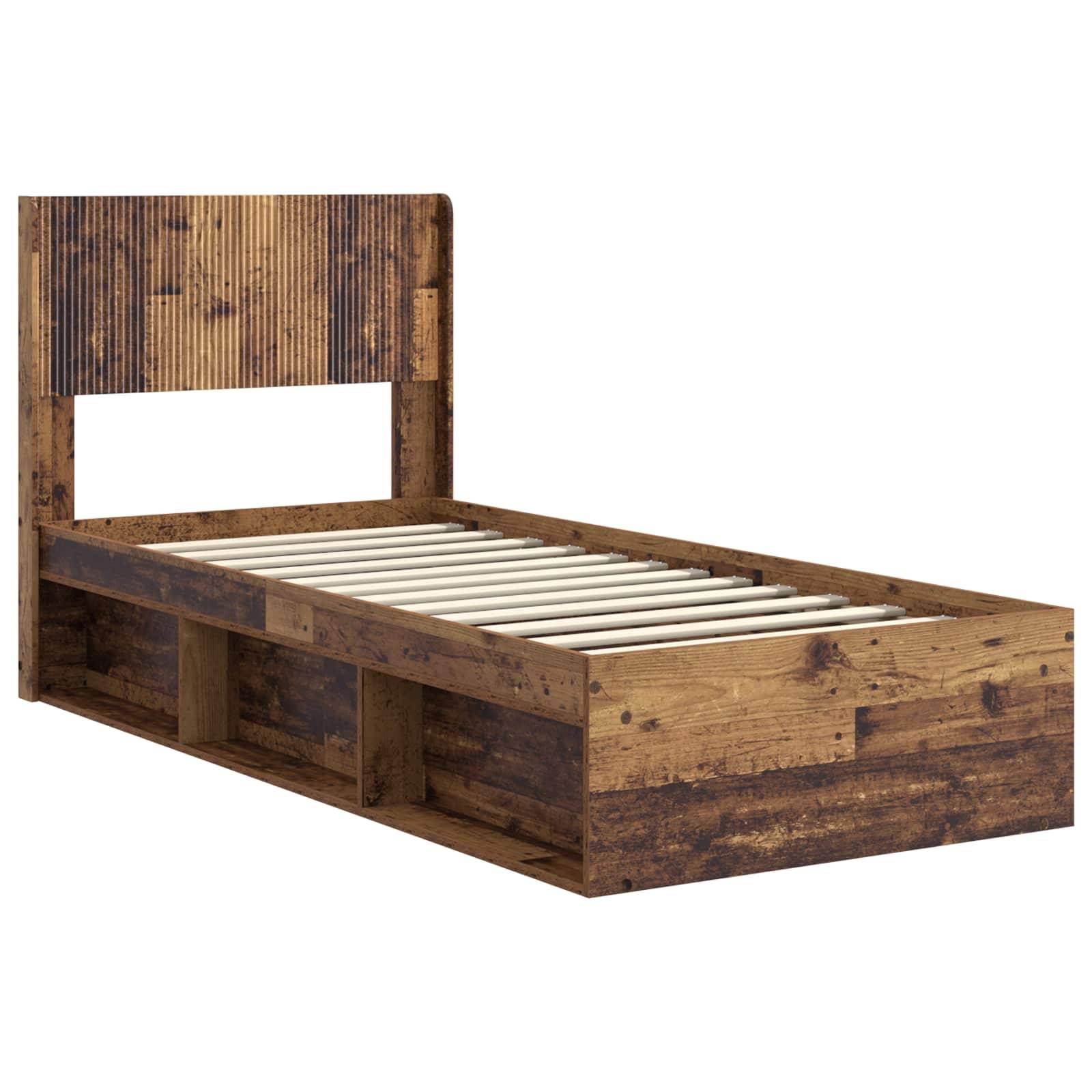 vidaXL Bettgestell mit Stauraum und Kopfteil Altholz 75 x 190 cm