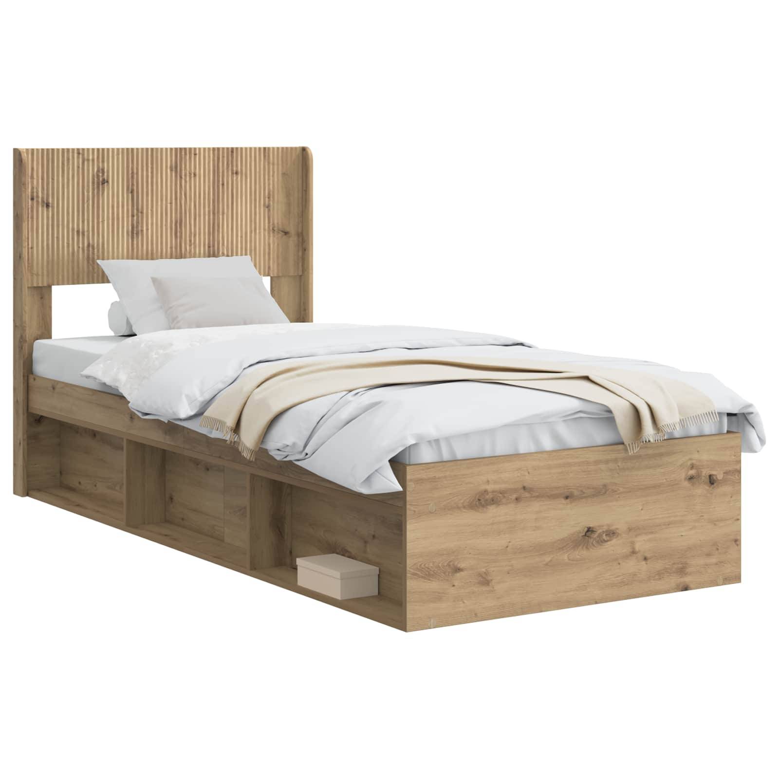 vidaXL Bettgestell mit Stauraum und Kopfteil Artisan-Eiche 75 x 190 cm