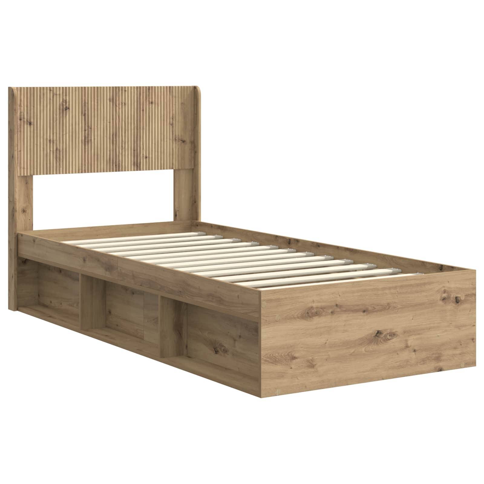 vidaXL Bettgestell mit Stauraum und Kopfteil Artisan-Eiche 75 x 190 cm