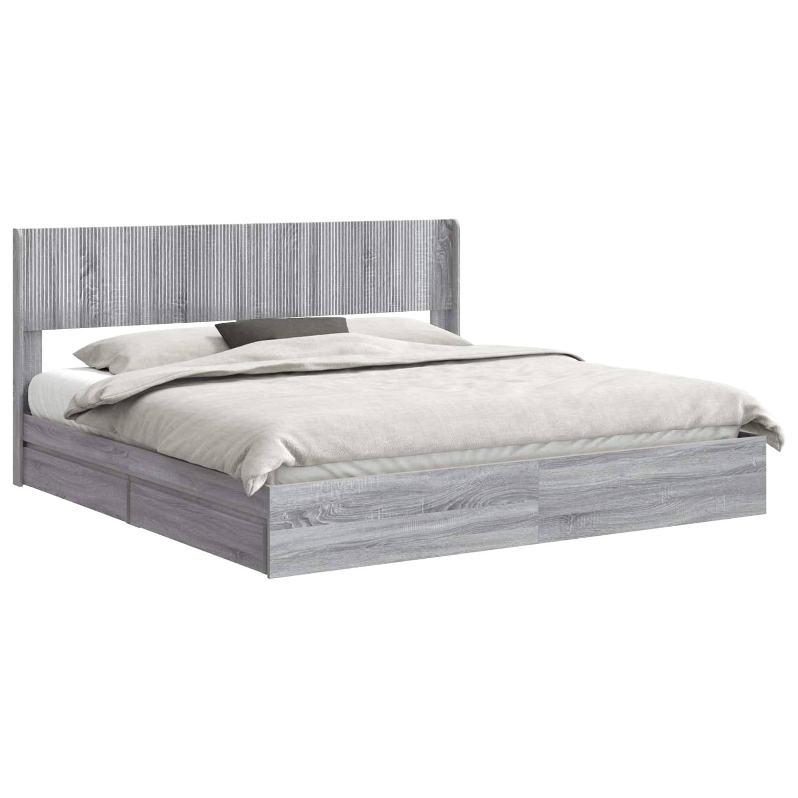 vidaXL Bettgestell mit Stauraum und Kopfteil Grau Sonoma 180 x 200 cm
