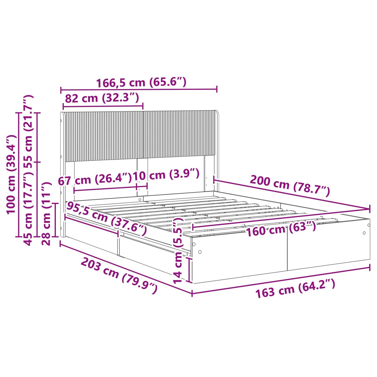 vidaXL Bettgestell mit Stauraum und Kopfteil Weiß 160 x 200 cm