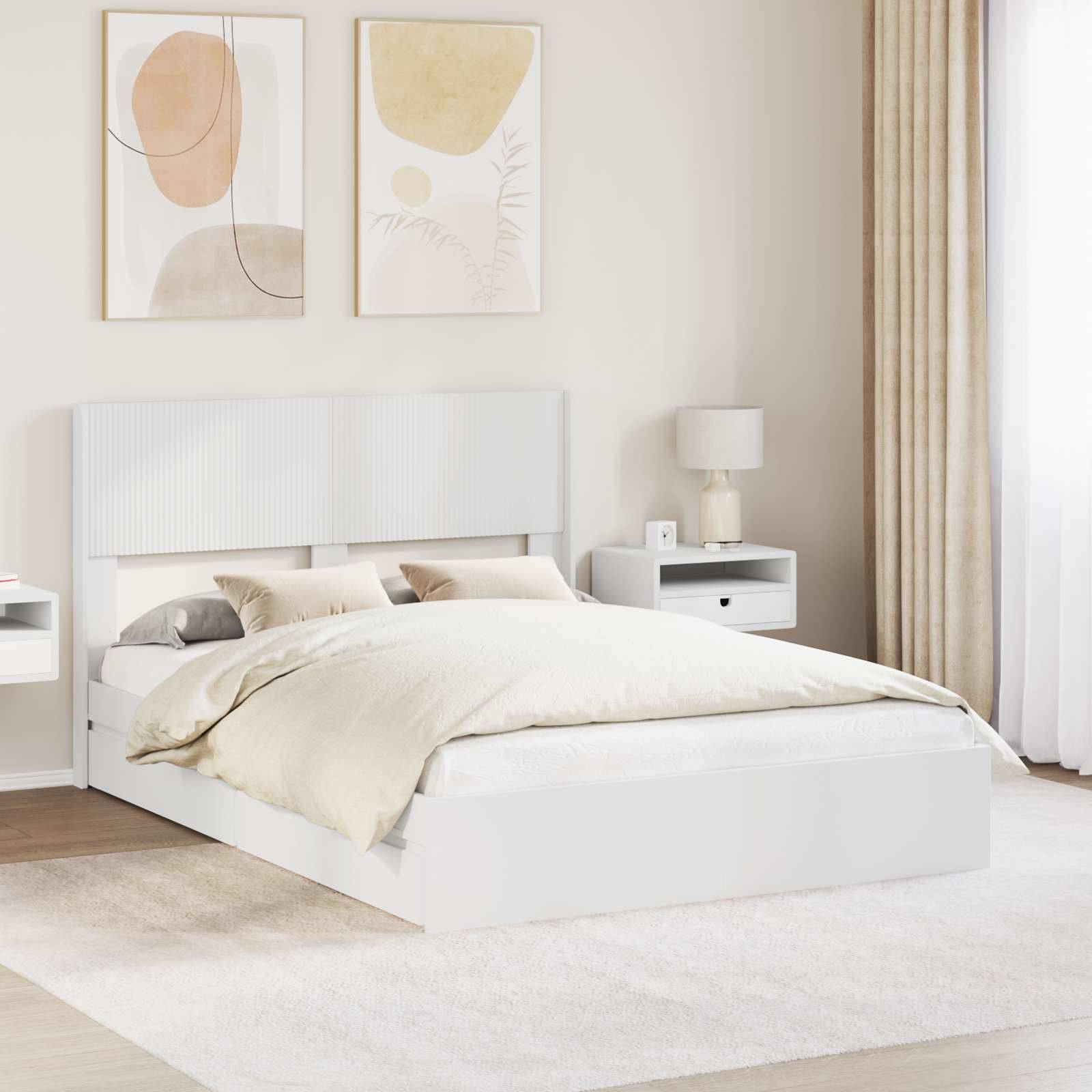 vidaXL Bettgestell mit Stauraum und Kopfteil Weiß 140 x 190 cm