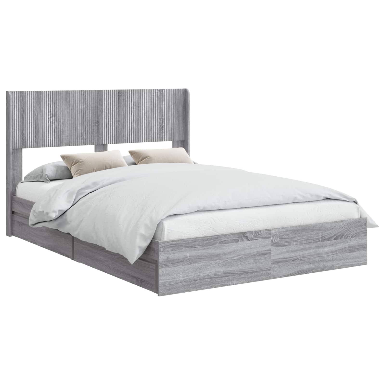 vidaXL Bettgestell mit Stauraum und Kopfteil Grau Sonoma 140 x 200 cm