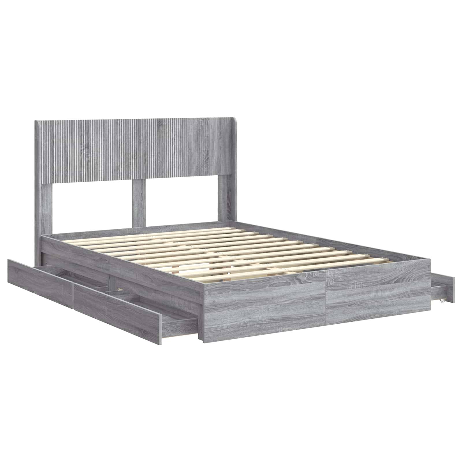 vidaXL Bettgestell mit Stauraum und Kopfteil Grau Sonoma 140 x 200 cm