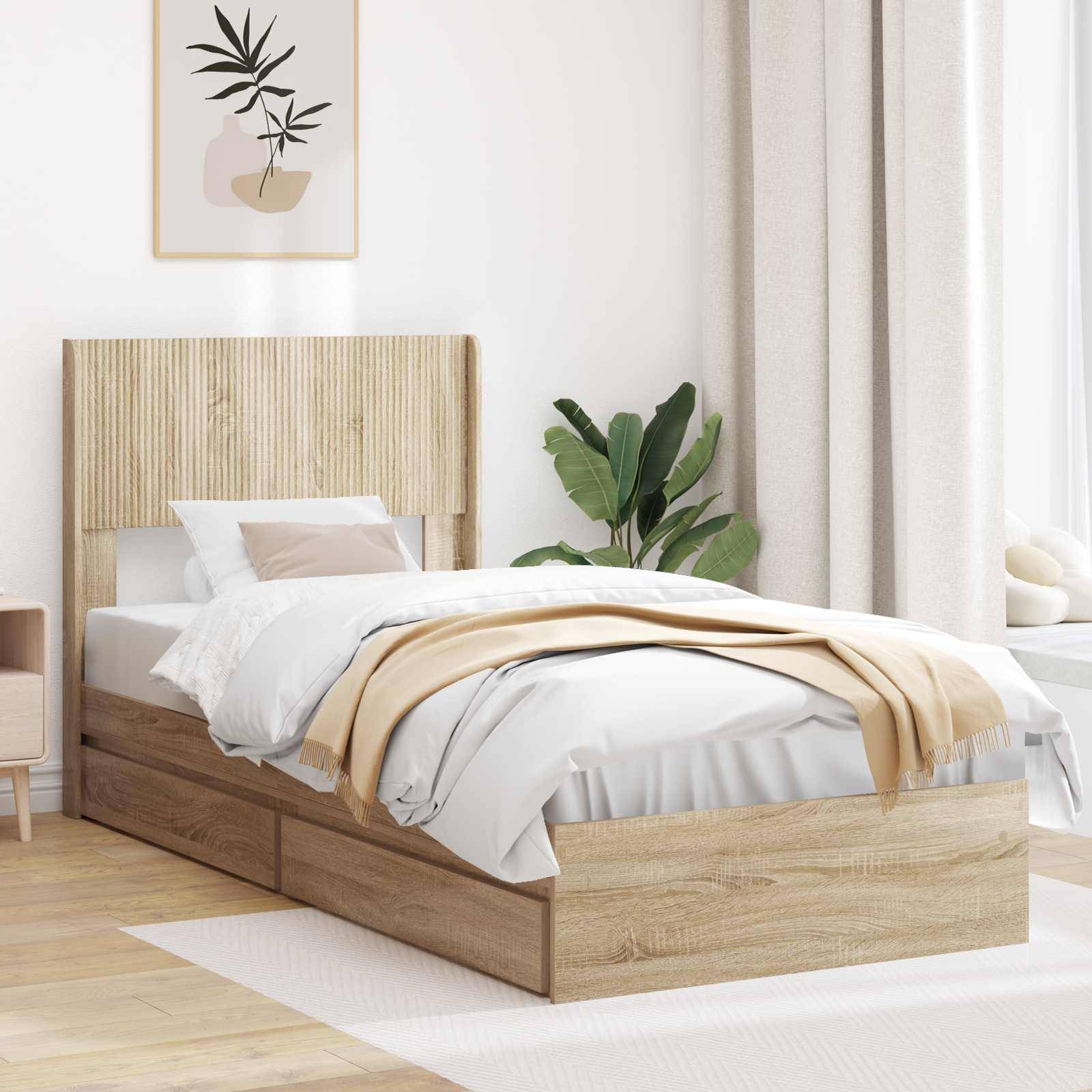 vidaXL Bettgestell mit Stauraum und Kopfteil Sonoma-Eiche 90 x 200 cm