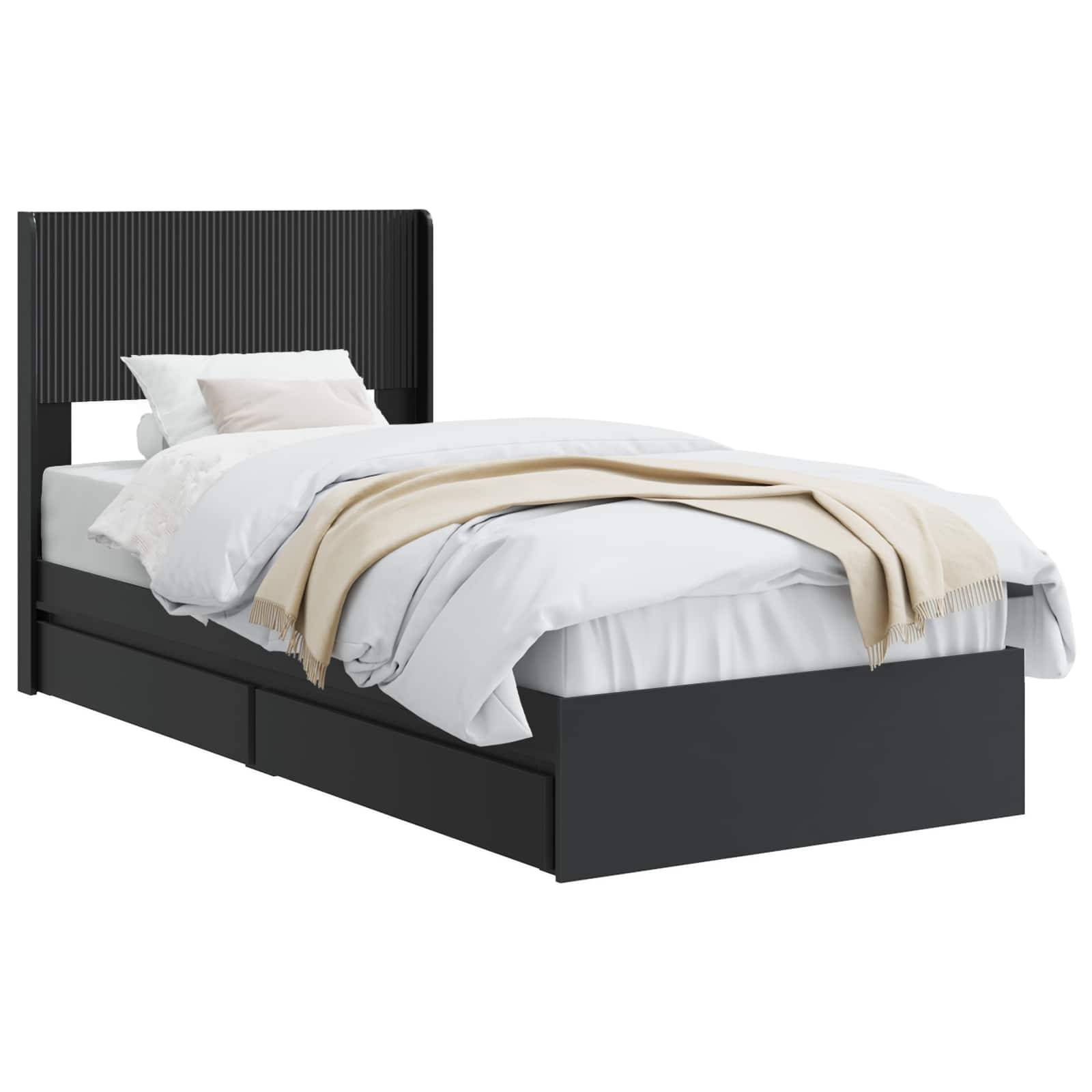 vidaXL Bettgestell mit Stauraum und Kopfteil Schwarz 90 x 190 cm
