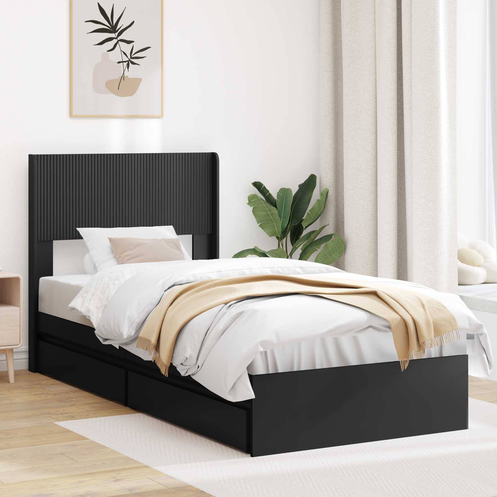 vidaXL Bettgestell mit Stauraum und Kopfteil Schwarz 90 x 190 cm