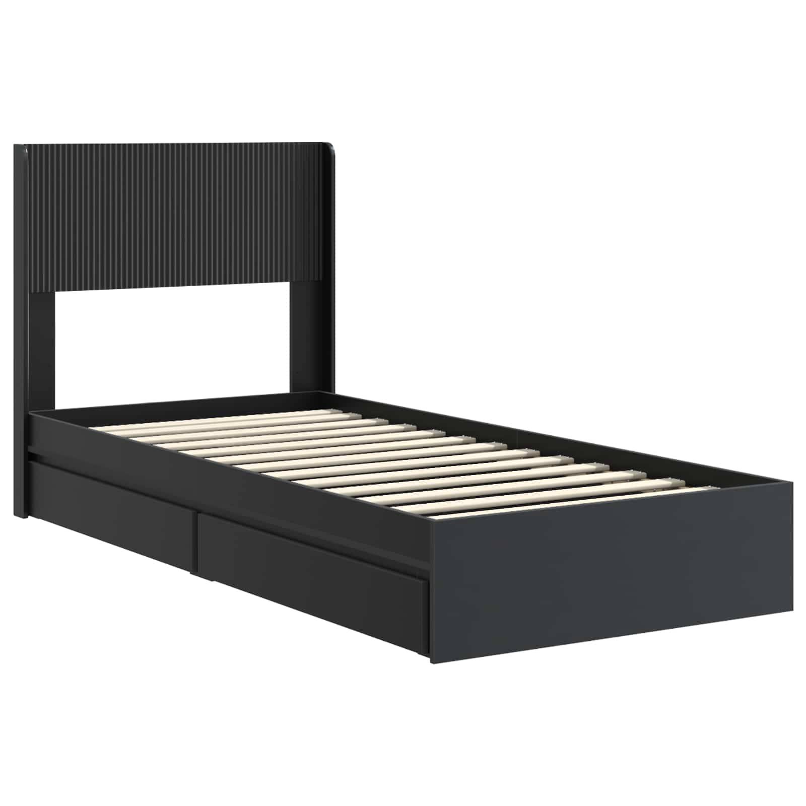 vidaXL Bettgestell mit Stauraum und Kopfteil Schwarz 90 x 190 cm