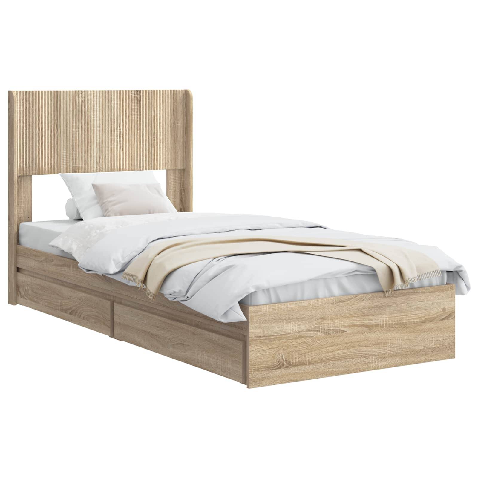vidaXL Bettgestell mit Stauraum und Kopfteil Sonoma-Eiche 75 x 190 cm