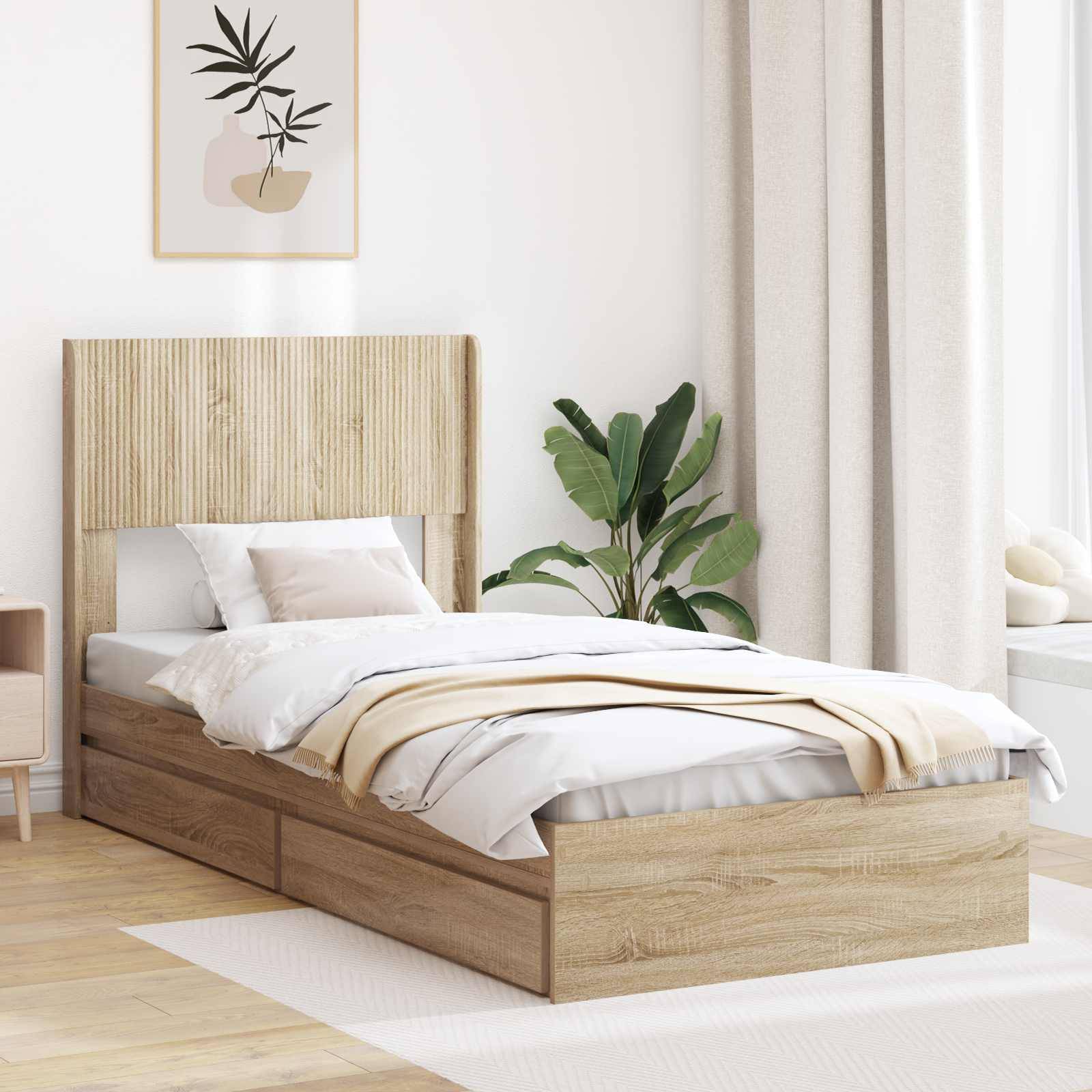 vidaXL Bettgestell mit Stauraum und Kopfteil Sonoma-Eiche 75 x 190 cm