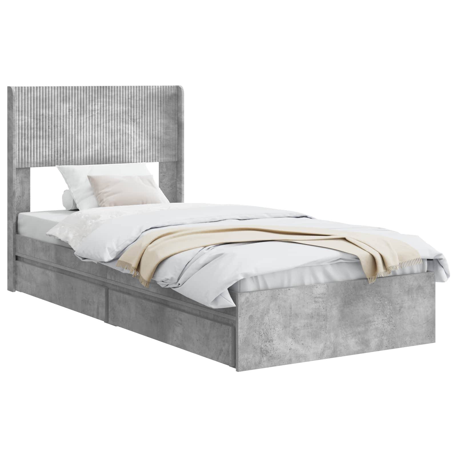 vidaXL Bettgestell mit Stauraum und Kopfteil Betongrau 75 x 190 cm