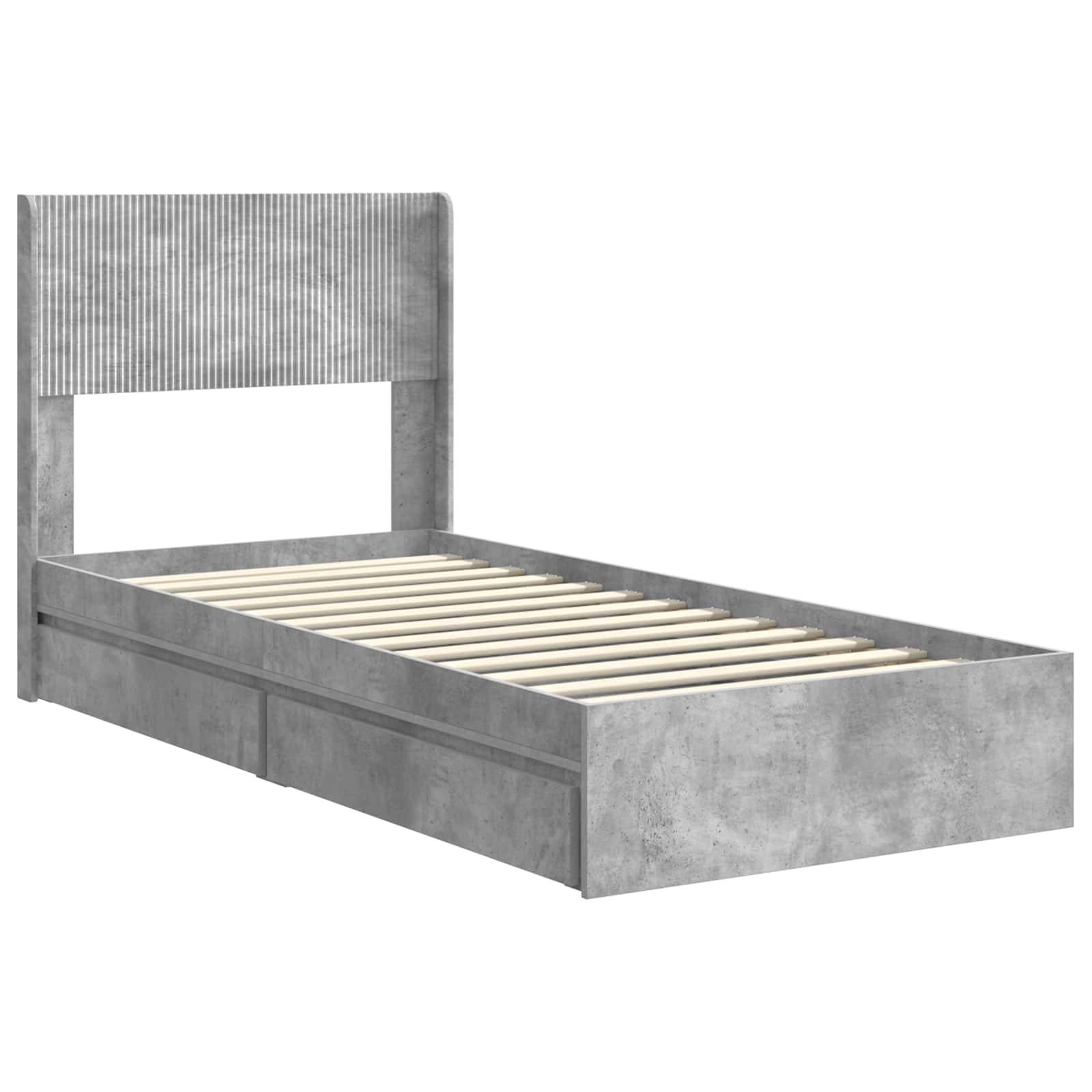 vidaXL Bettgestell mit Stauraum und Kopfteil Betongrau 75 x 190 cm