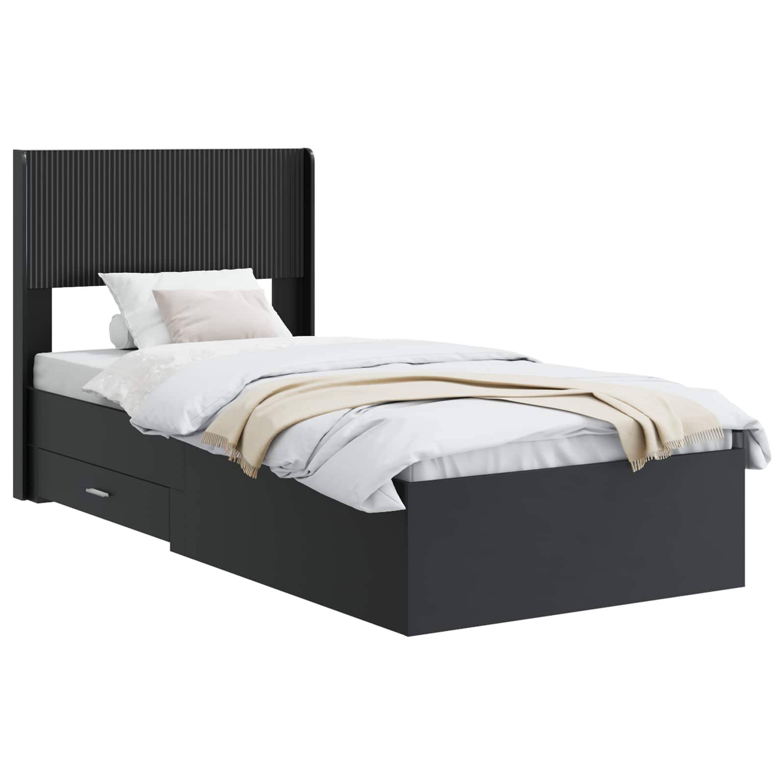 vidaXL Bettgestell mit Stauraum und Kopfteil Schwarz 75 x 190 cm