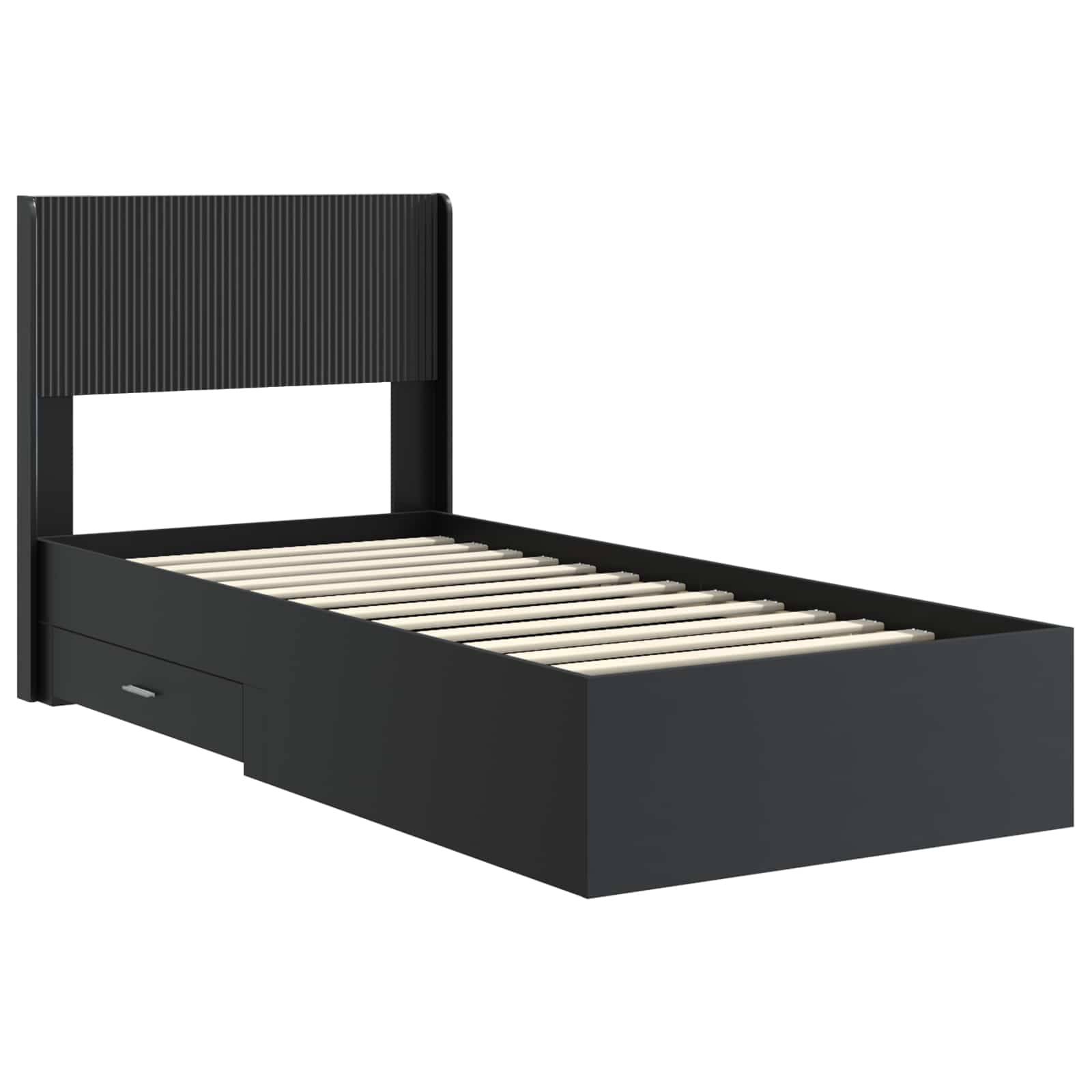 vidaXL Bettgestell mit Stauraum und Kopfteil Schwarz 75 x 190 cm