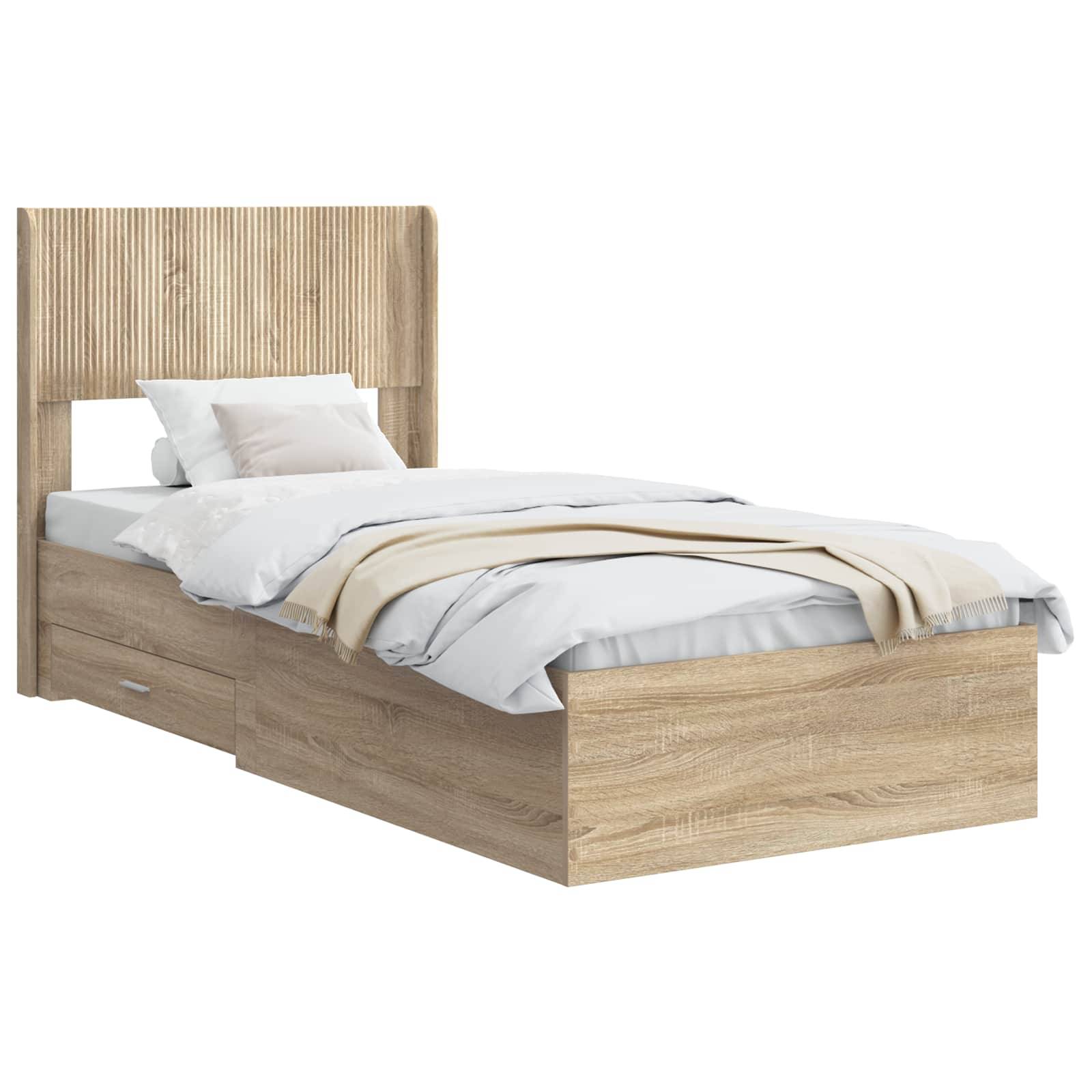 vidaXL Bettgestell mit Stauraum und Kopfteil Sonoma-Eiche 75 x 190 cm