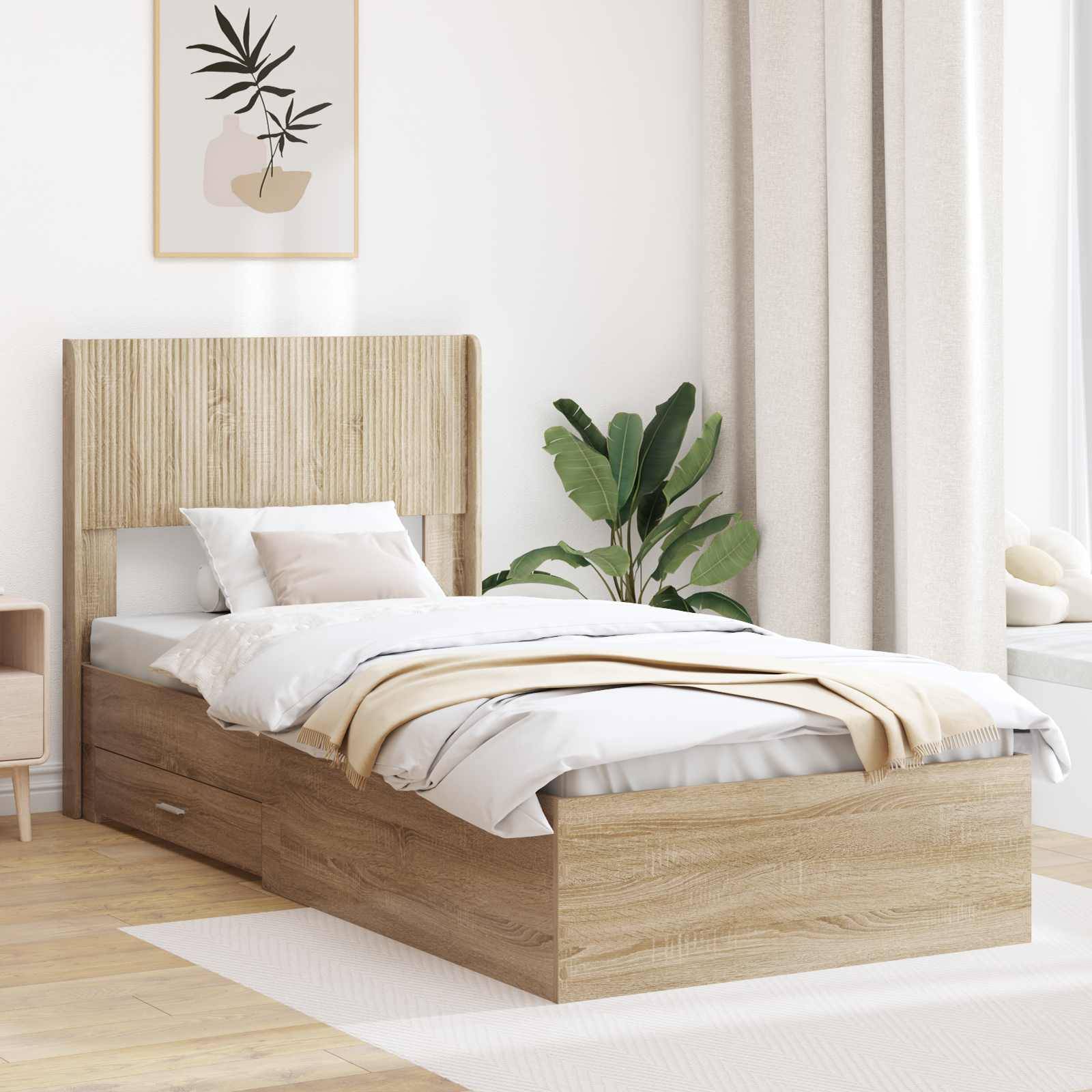 vidaXL Bettgestell mit Stauraum und Kopfteil Sonoma-Eiche 75 x 190 cm