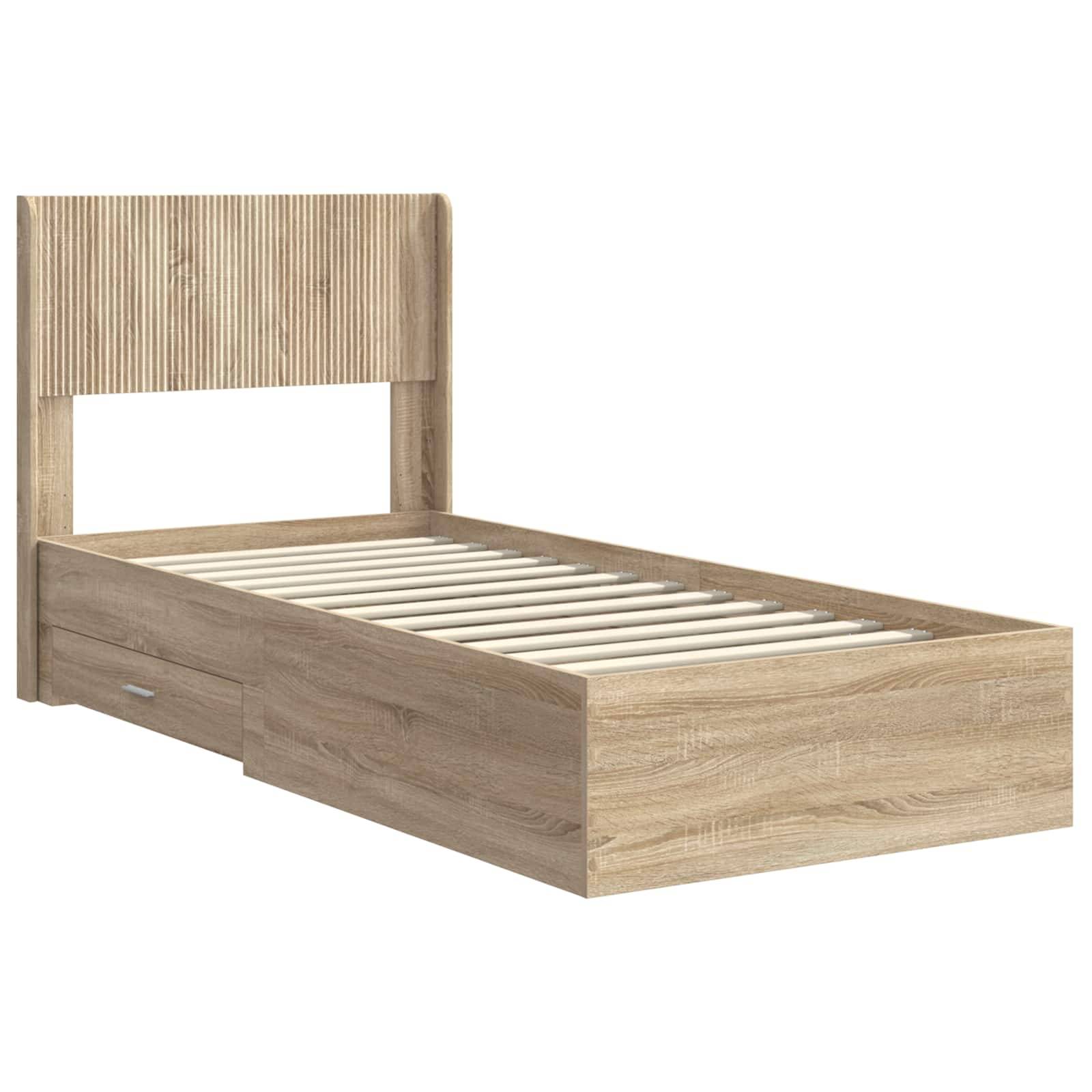 vidaXL Bettgestell mit Stauraum und Kopfteil Sonoma-Eiche 75 x 190 cm