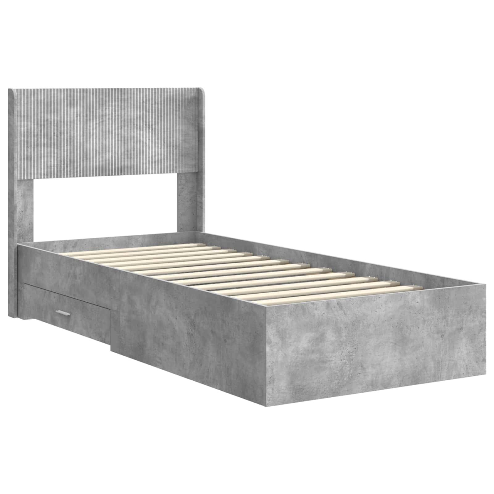 vidaXL Bettgestell mit Stauraum und Kopfteil Betongrau 90 x 190 cm
