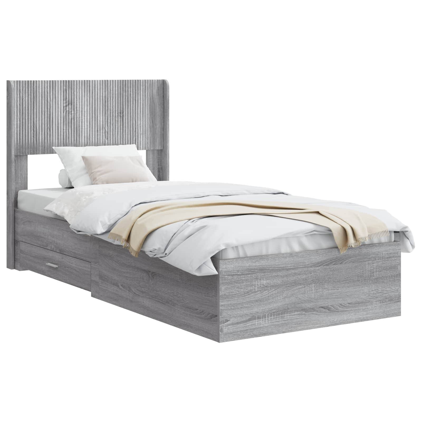 vidaXL Bettgestell mit Stauraum und Kopfteil Grau Sonoma 75 x 190 cm