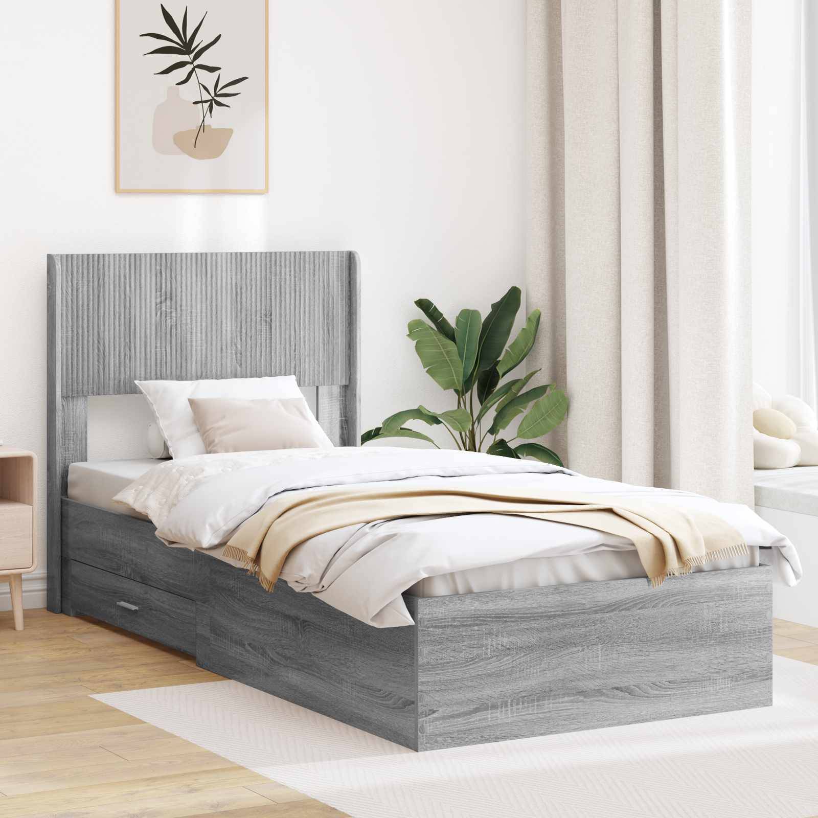vidaXL Bettgestell mit Stauraum und Kopfteil Grau Sonoma 75 x 190 cm