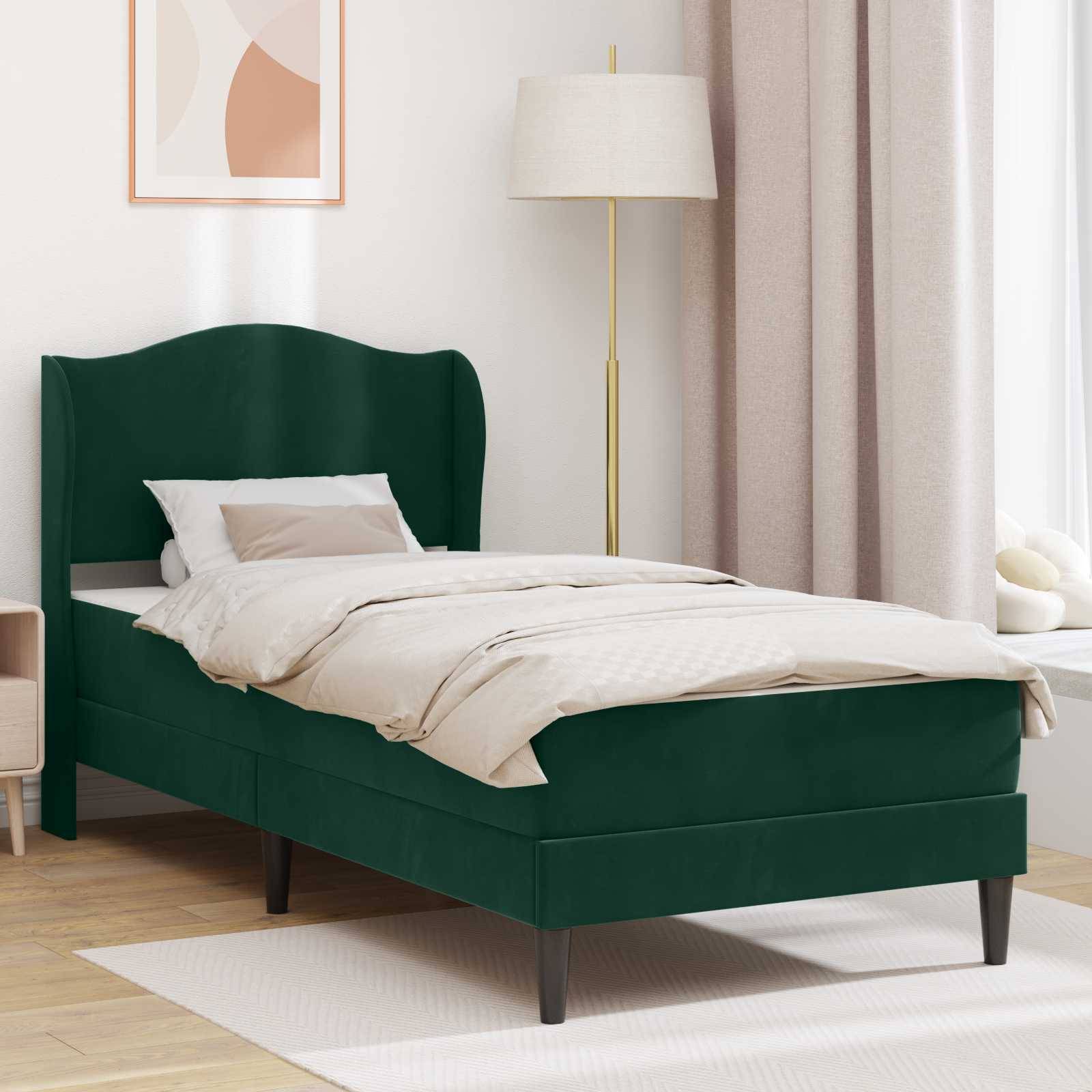 vidaXL Bettrahmen mit Kopfteil 2 pcs Dunkelgrün 90 x 190 cm Samt