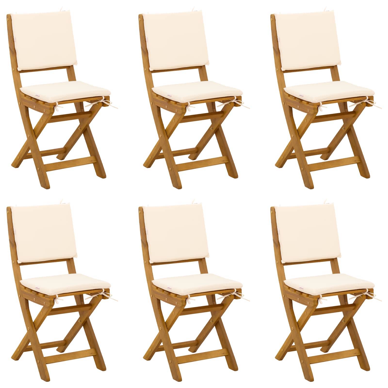 vidaXL Außen Bistro-Stühle mit Kissen 6 pcs Cremeweiß 38 x 46 x 85 cm