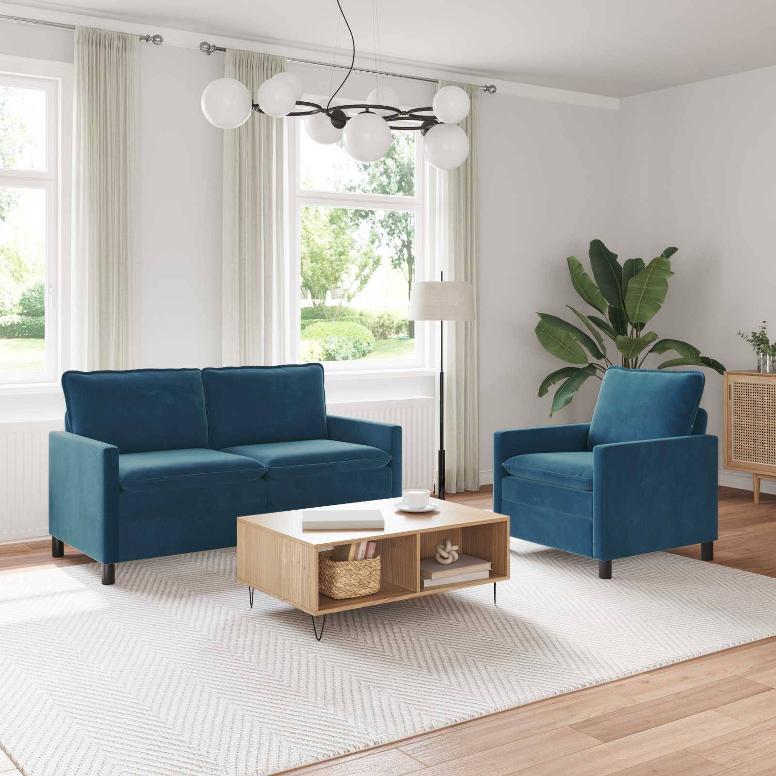 vidaXL Sofa Set 2 pcs Blau Samt