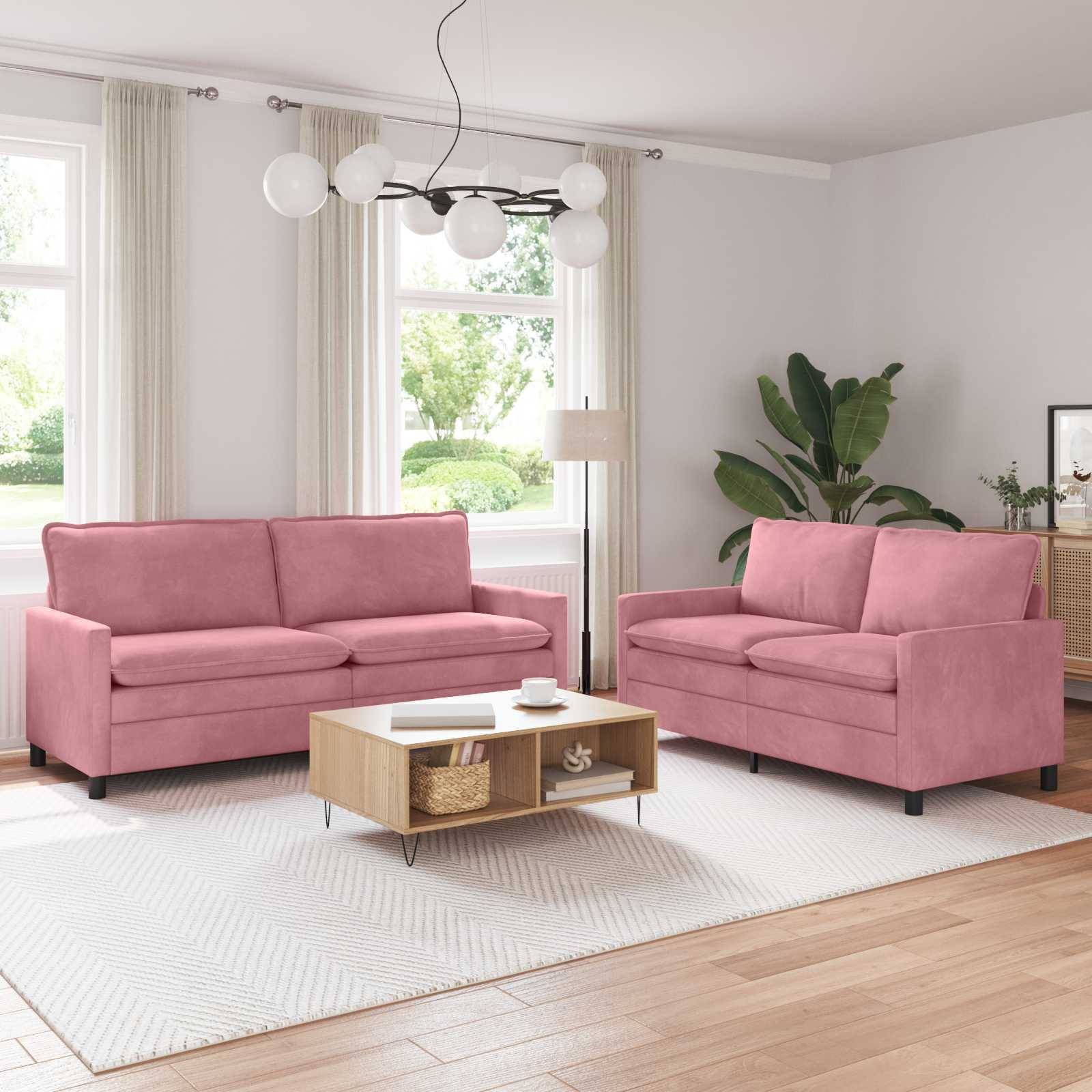 vidaXL Sofa Set 2 pcs Rosa Samt