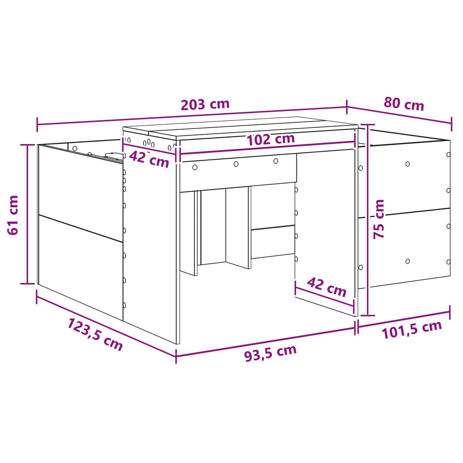 vidaXL Hochbett mit Schreibtisch für Kinder Schwarz 80 x 200 cm