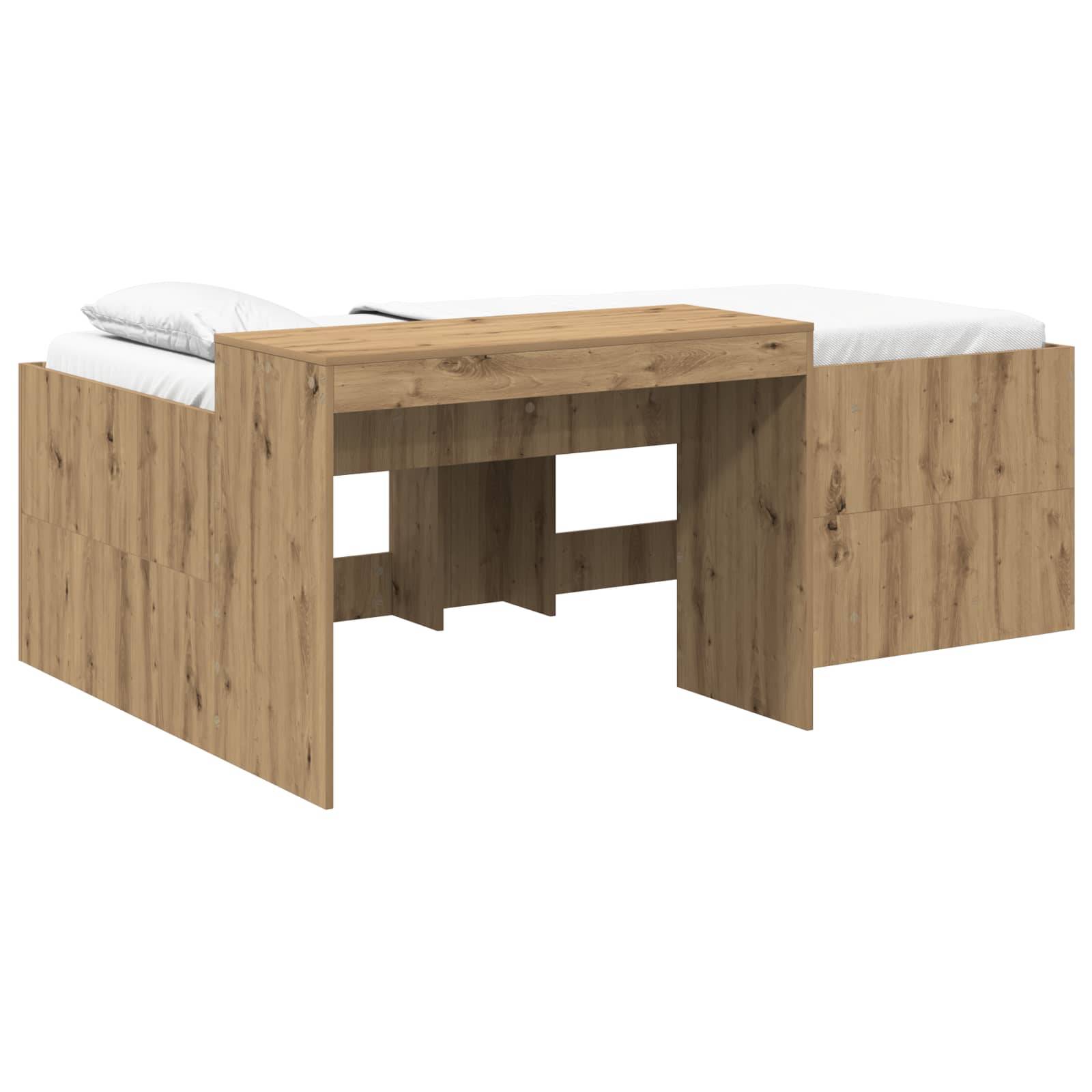 vidaXL Hochbett mit Schreibtisch für Kinder Artisan-Eiche 90 x 200 cm