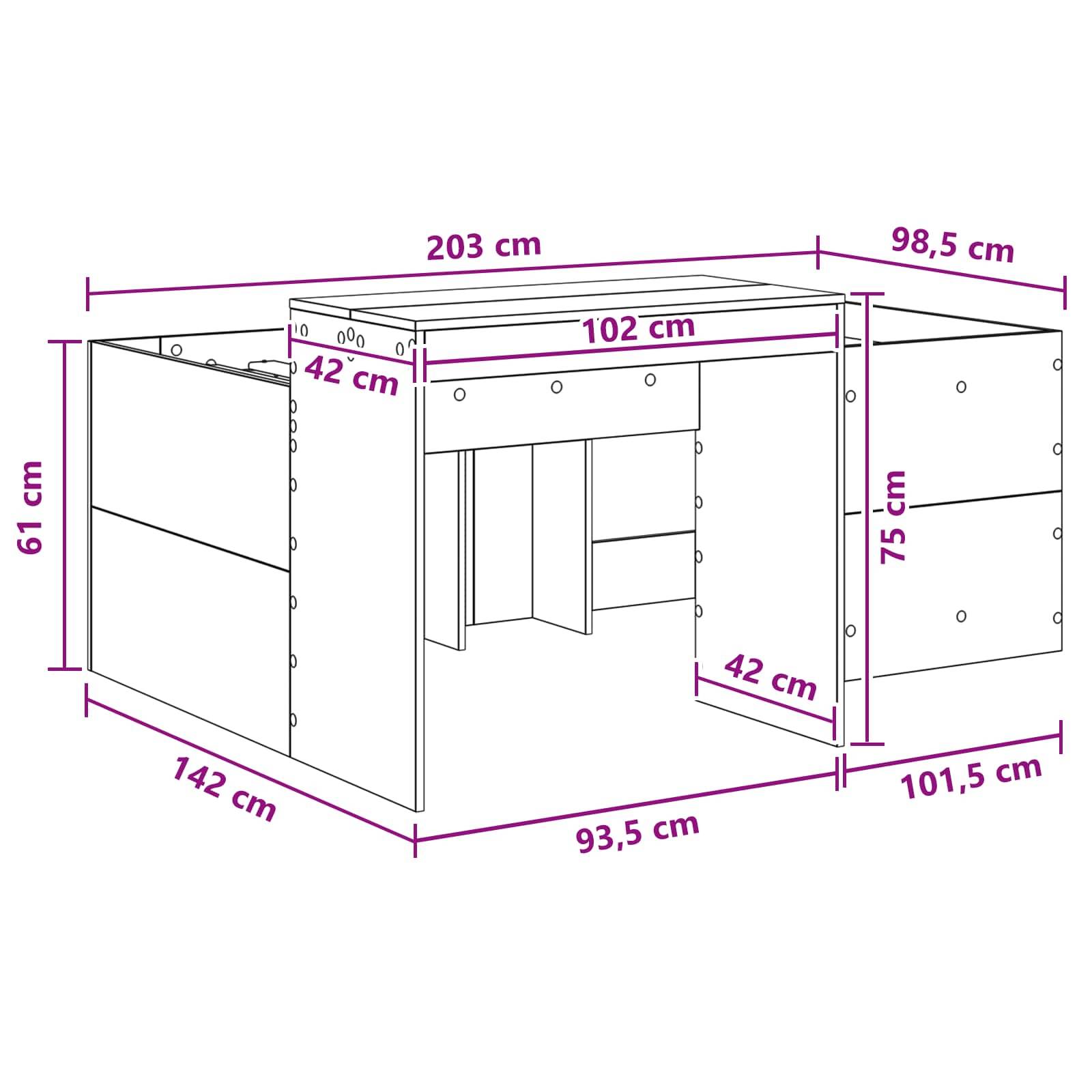 vidaXL Hochbett mit Schreibtisch für Kinder Weiß 98,5 x 200 cm